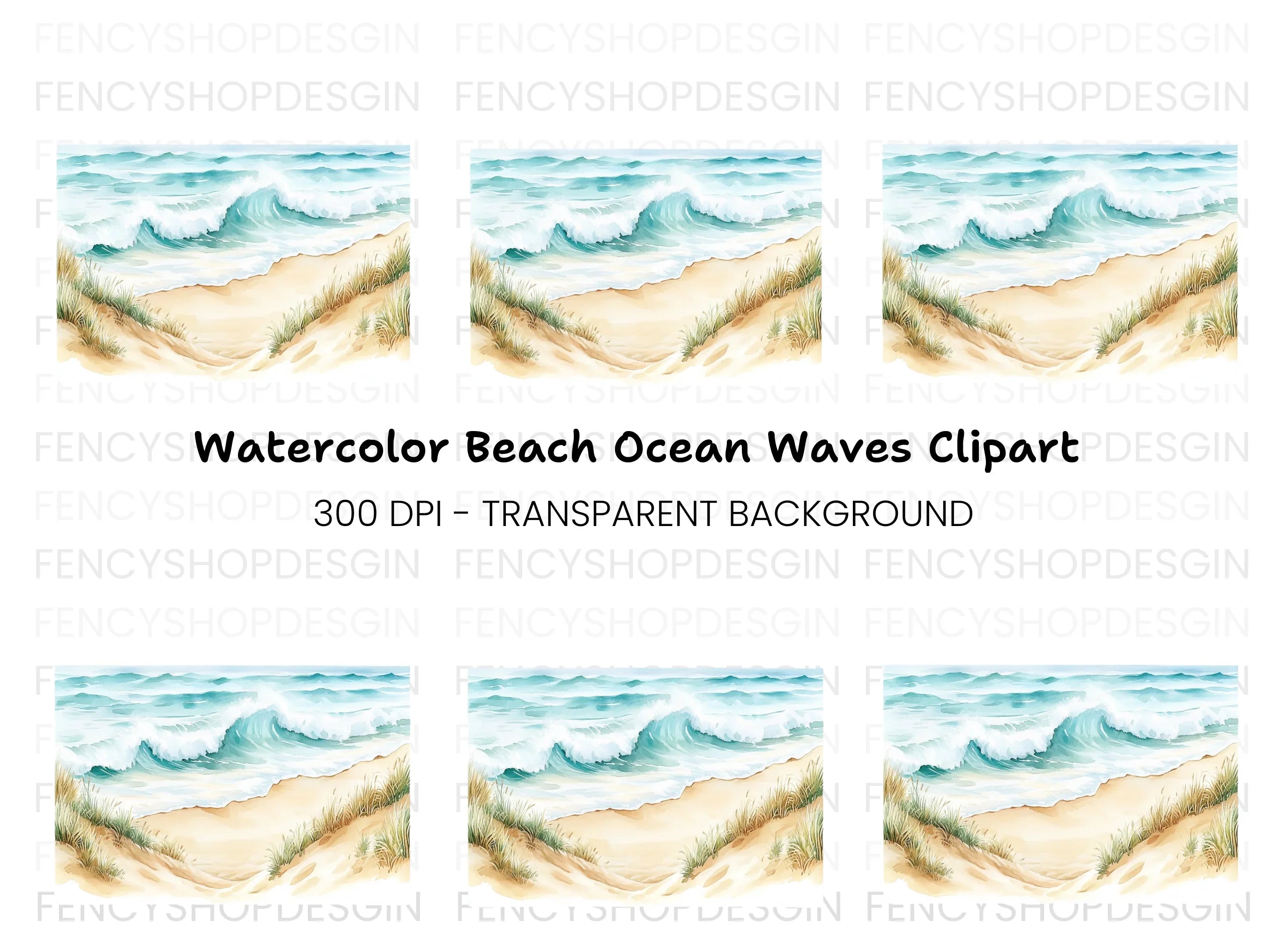 Ocean Beach Waves Clipart Bundle