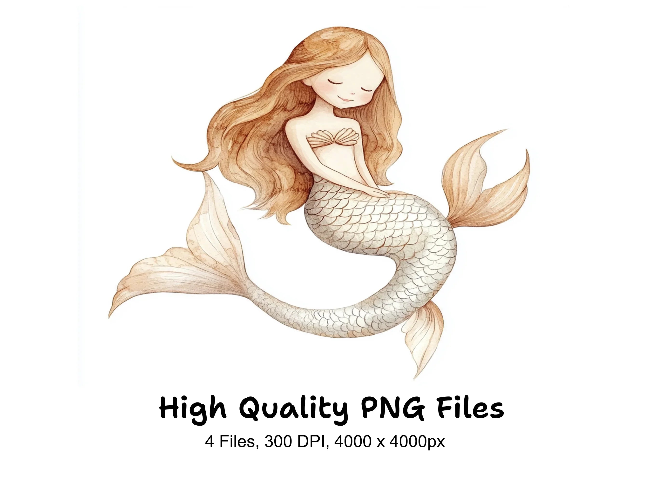 Sweet Mermaid Illustrations Clipart Bundle