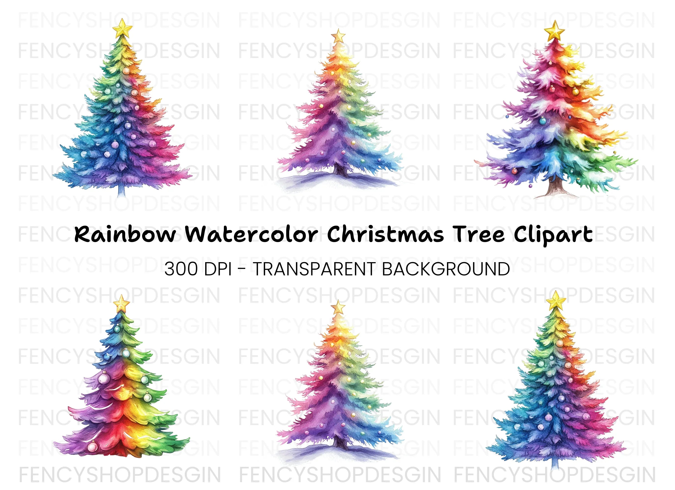 Rainbow Christmas Tree Clipart Bundle