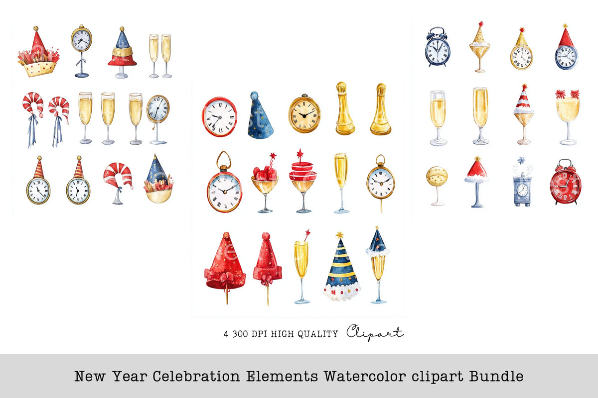 New Year Celebration Elements Clipart Bundle
