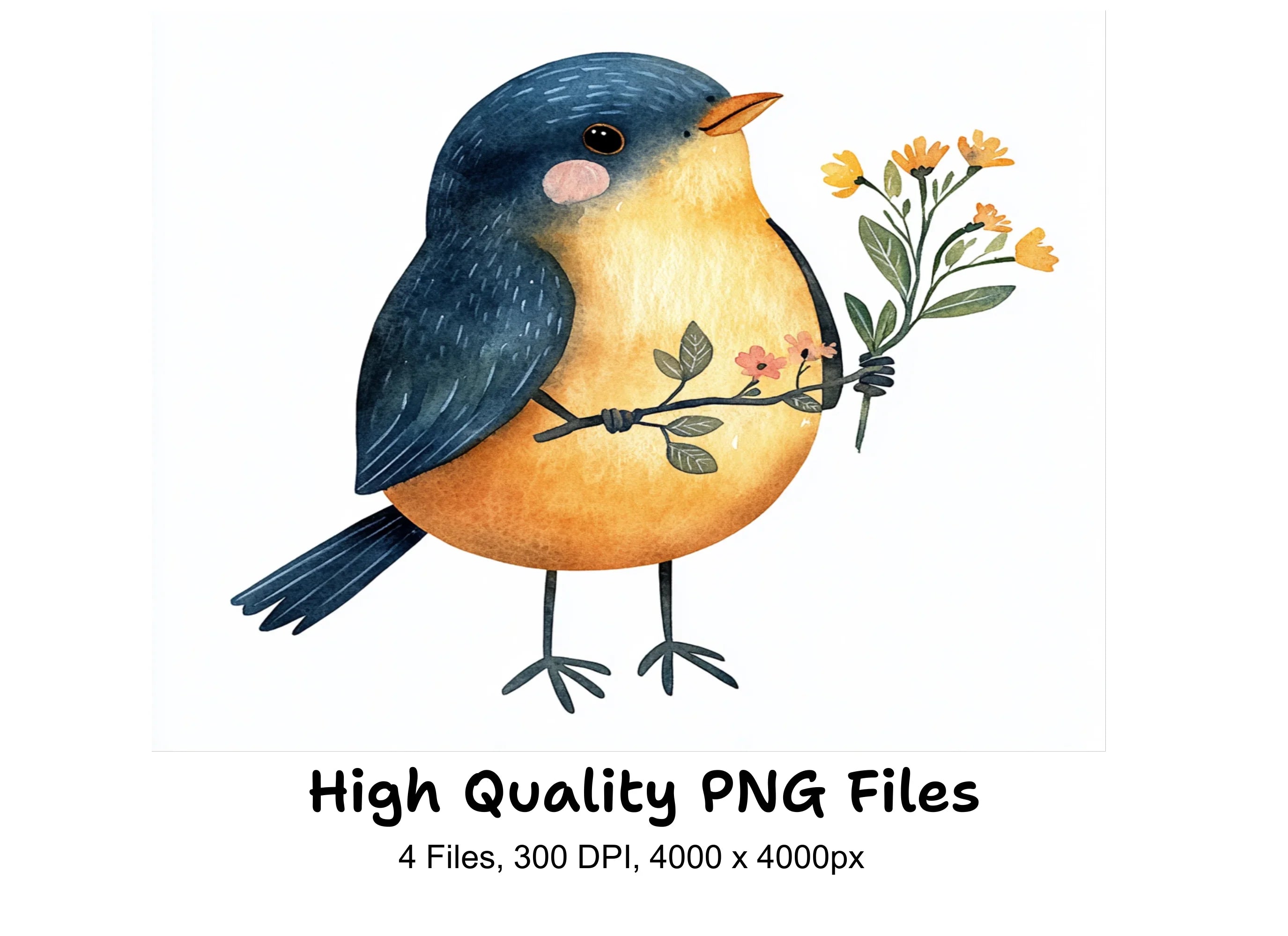 Cute Little Birds with Flowers Clipart Bundle