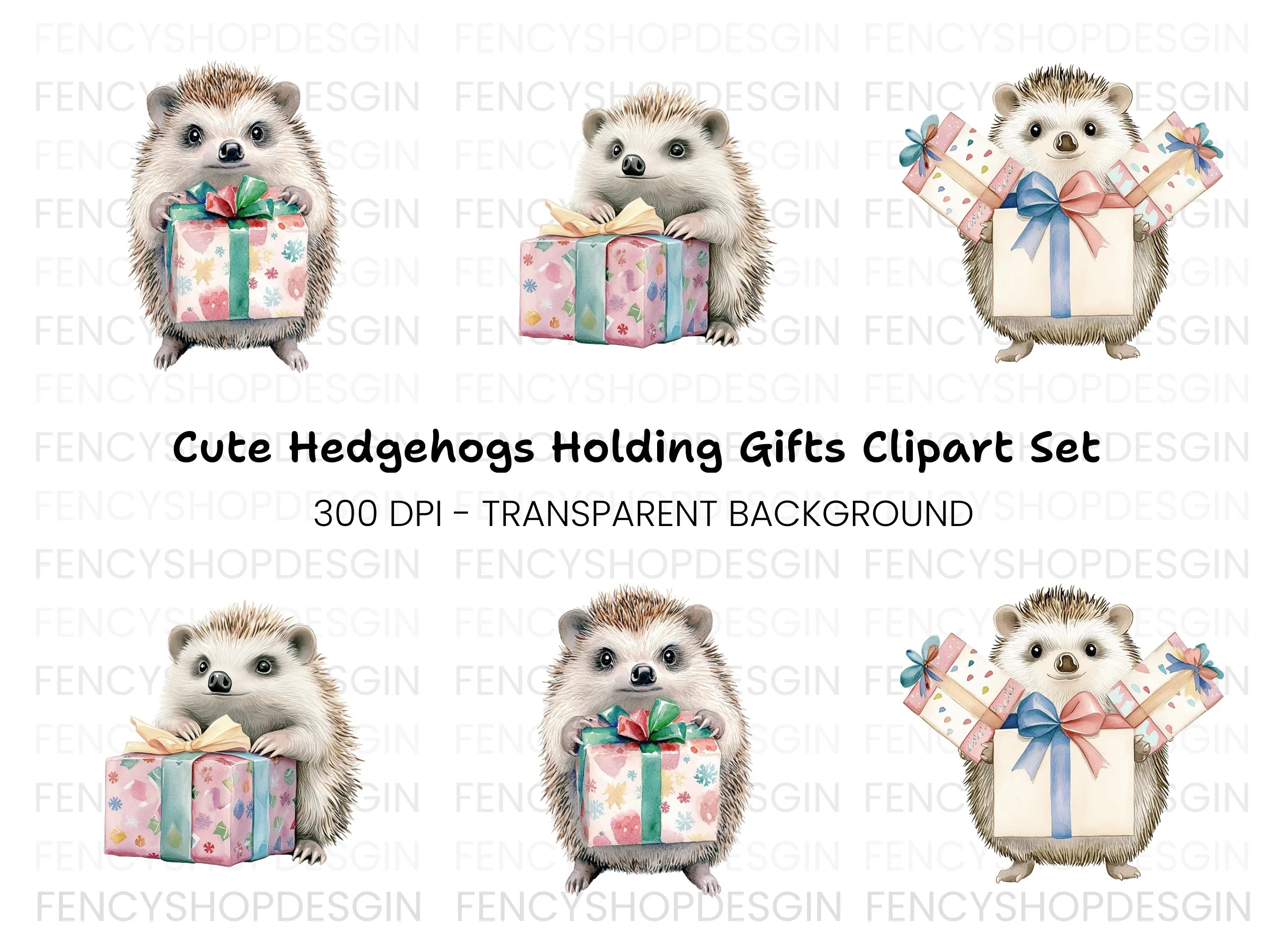 Cute Hedgehog with Gifts Clipart Bundle