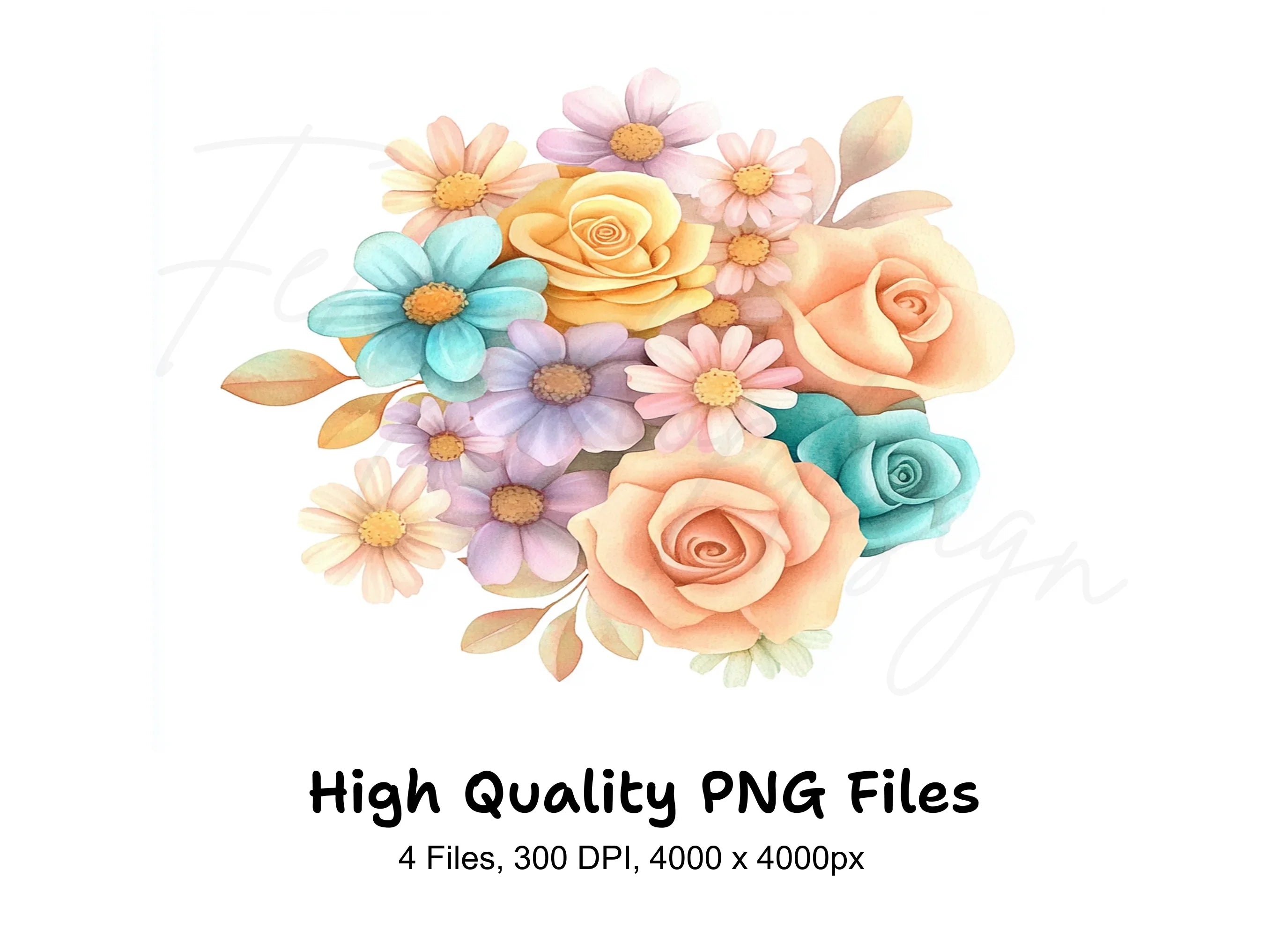 Pastel Floral Bouquets Clipart Bundle