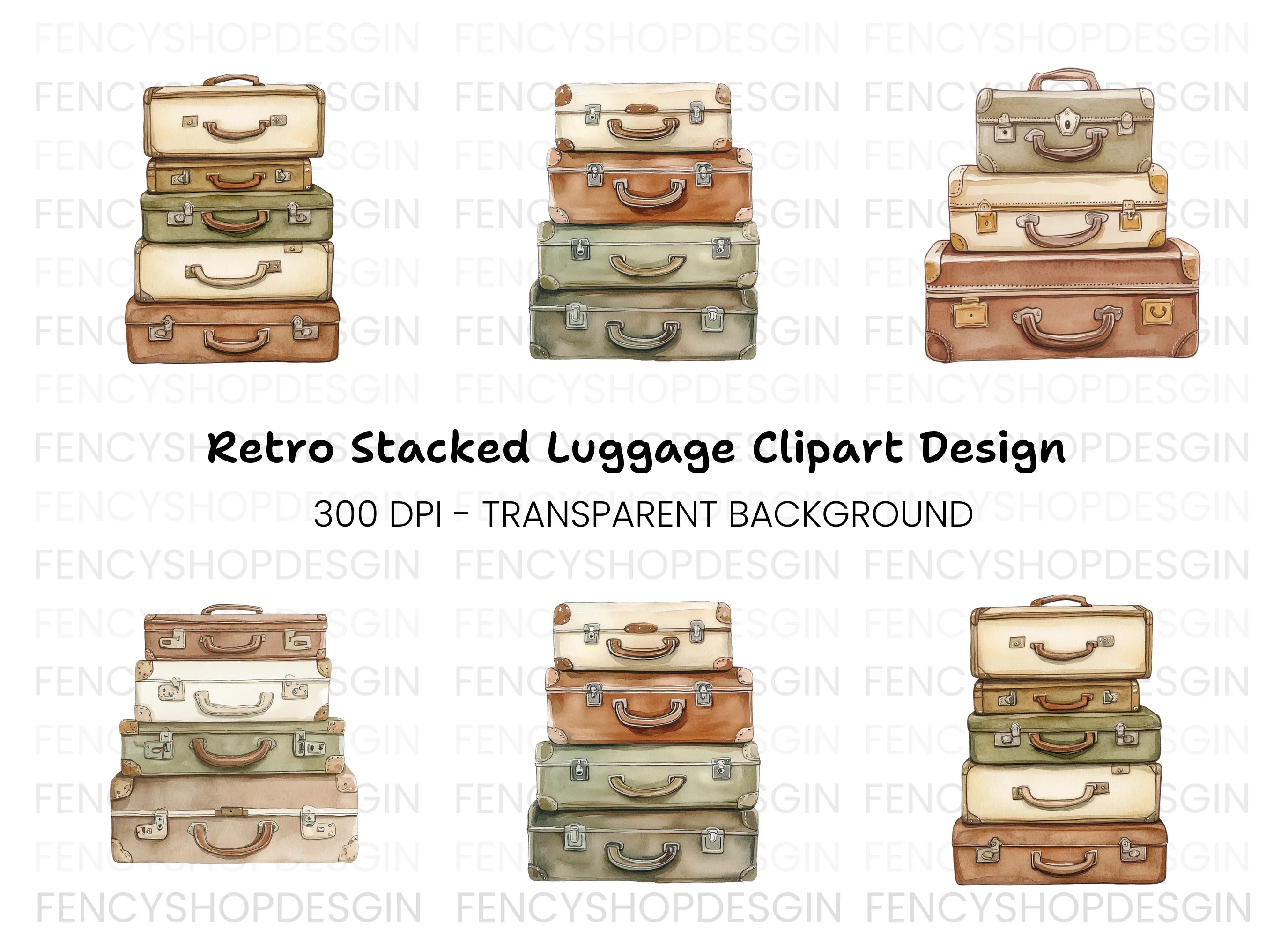 Vintage Suitcase Stacks Clipart Bundle
