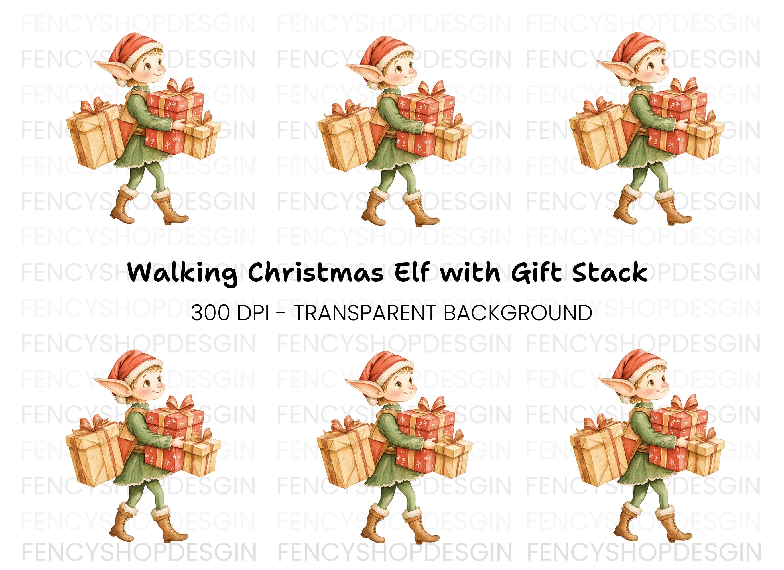 Christmas Elf with Gifts Clipart Bundle