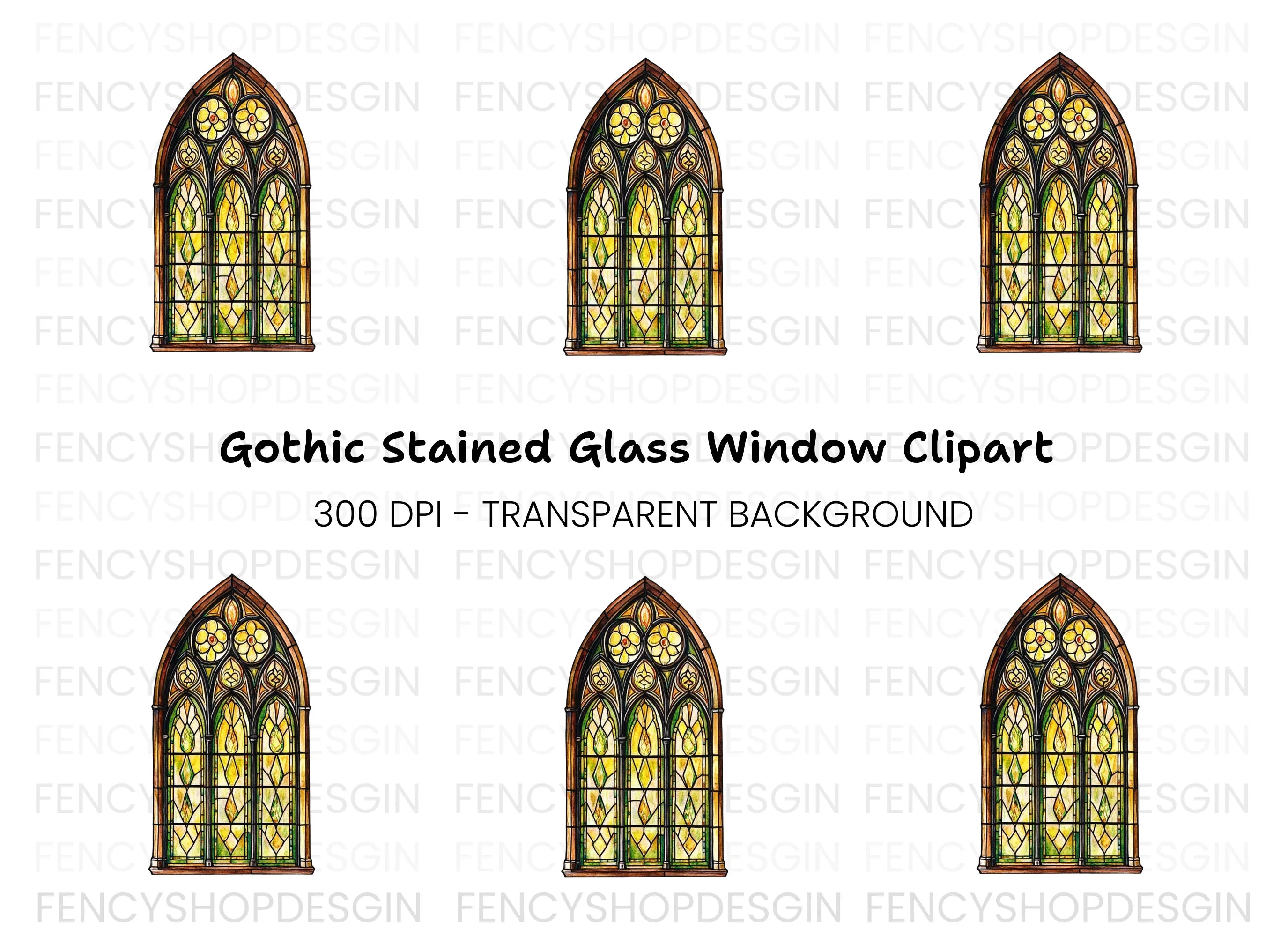 Gothic Stained Glass Window Clipart Bundle