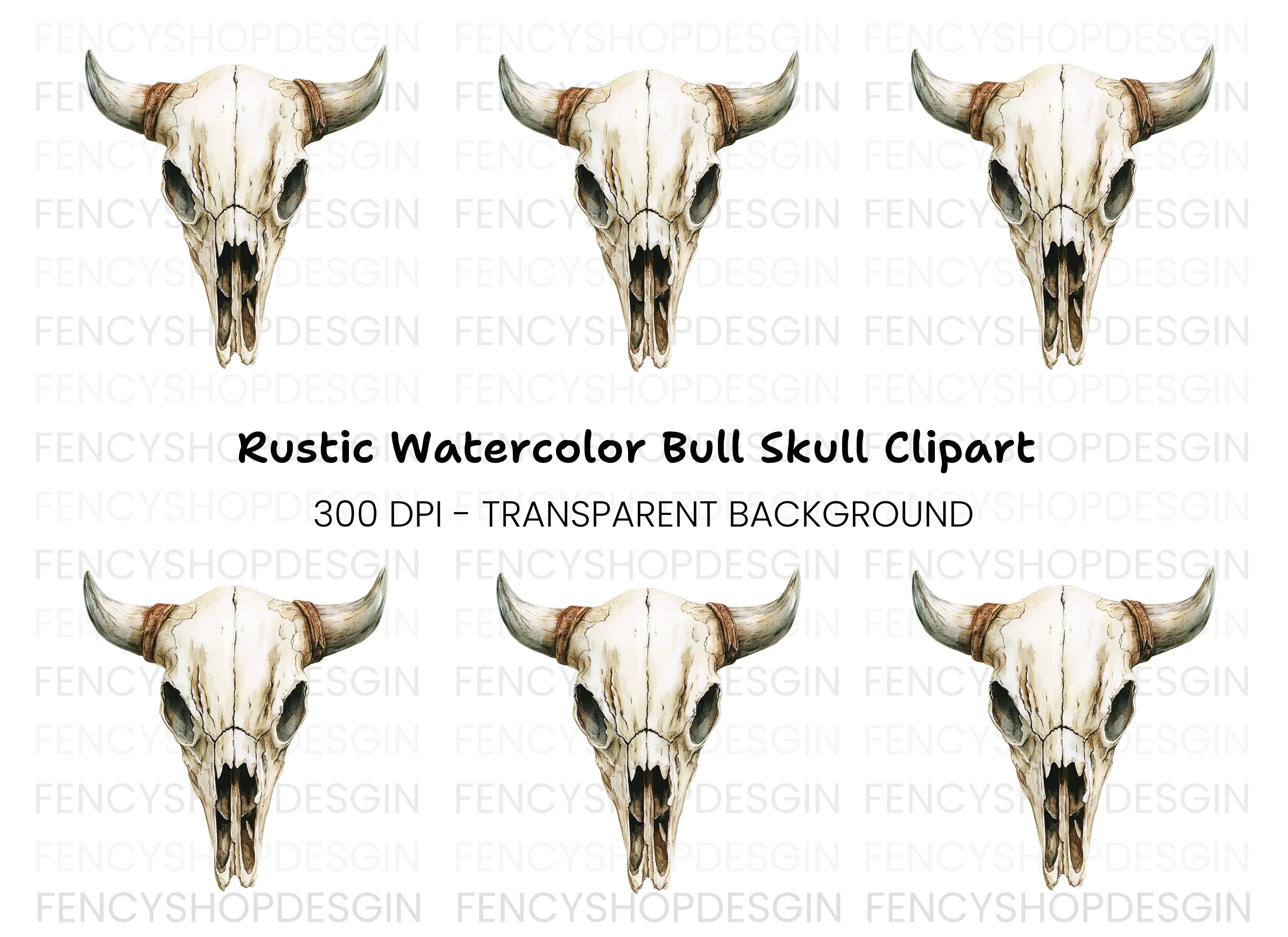 Boho Bull Skull Clipart Bundle