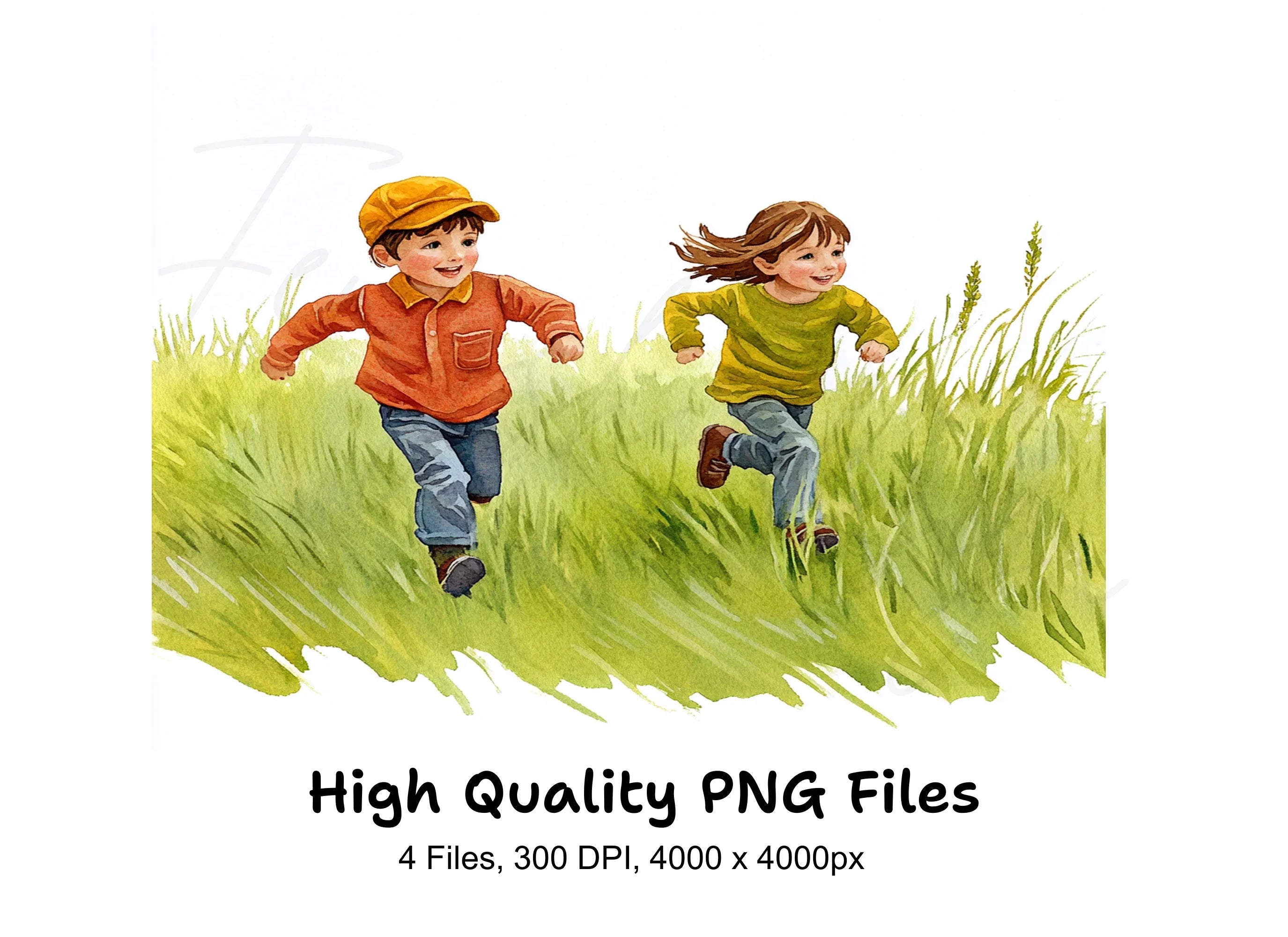 Kids Running in Field Clipart Bundle