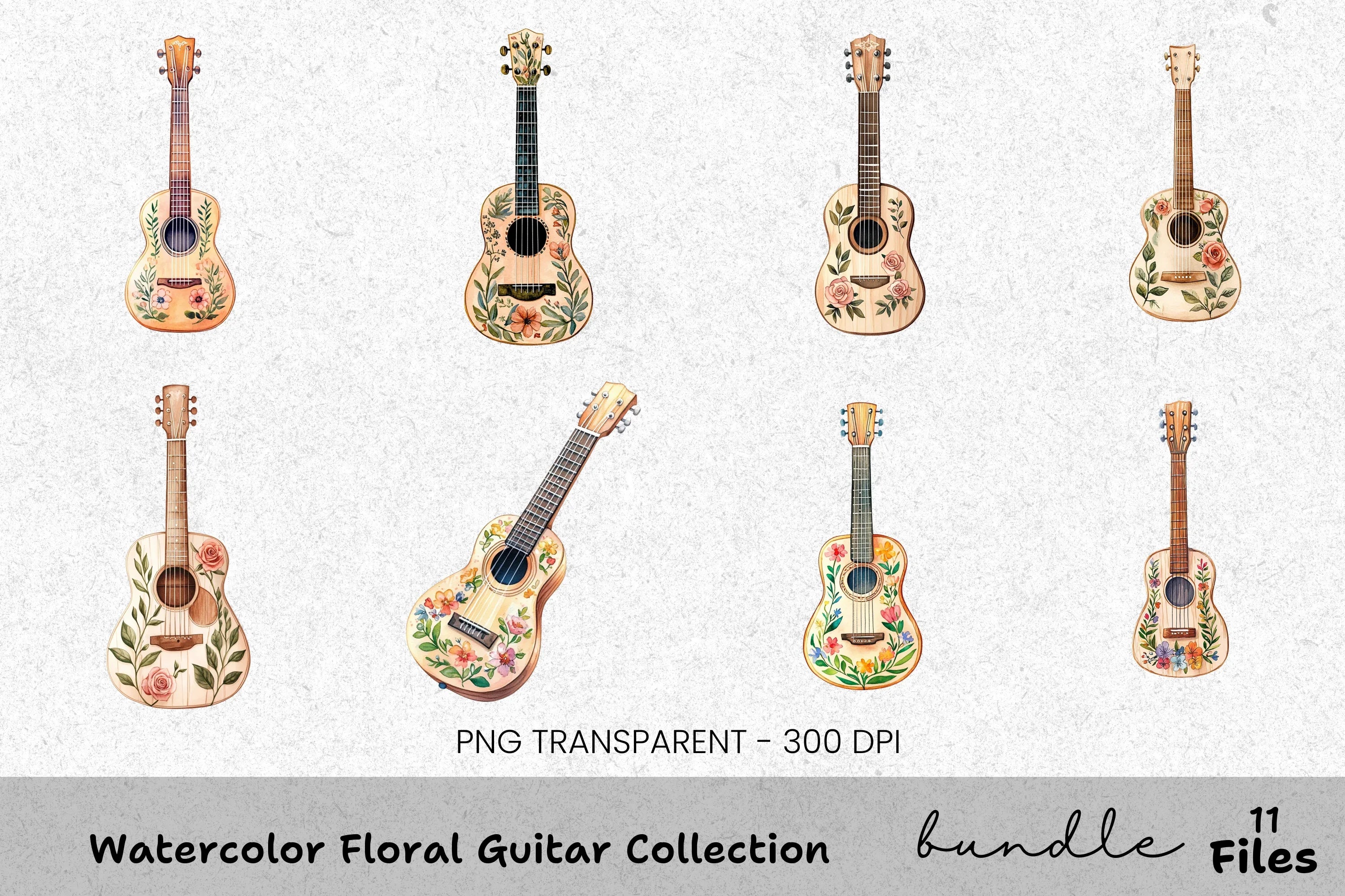 Floral Guitar Clipart Bundle