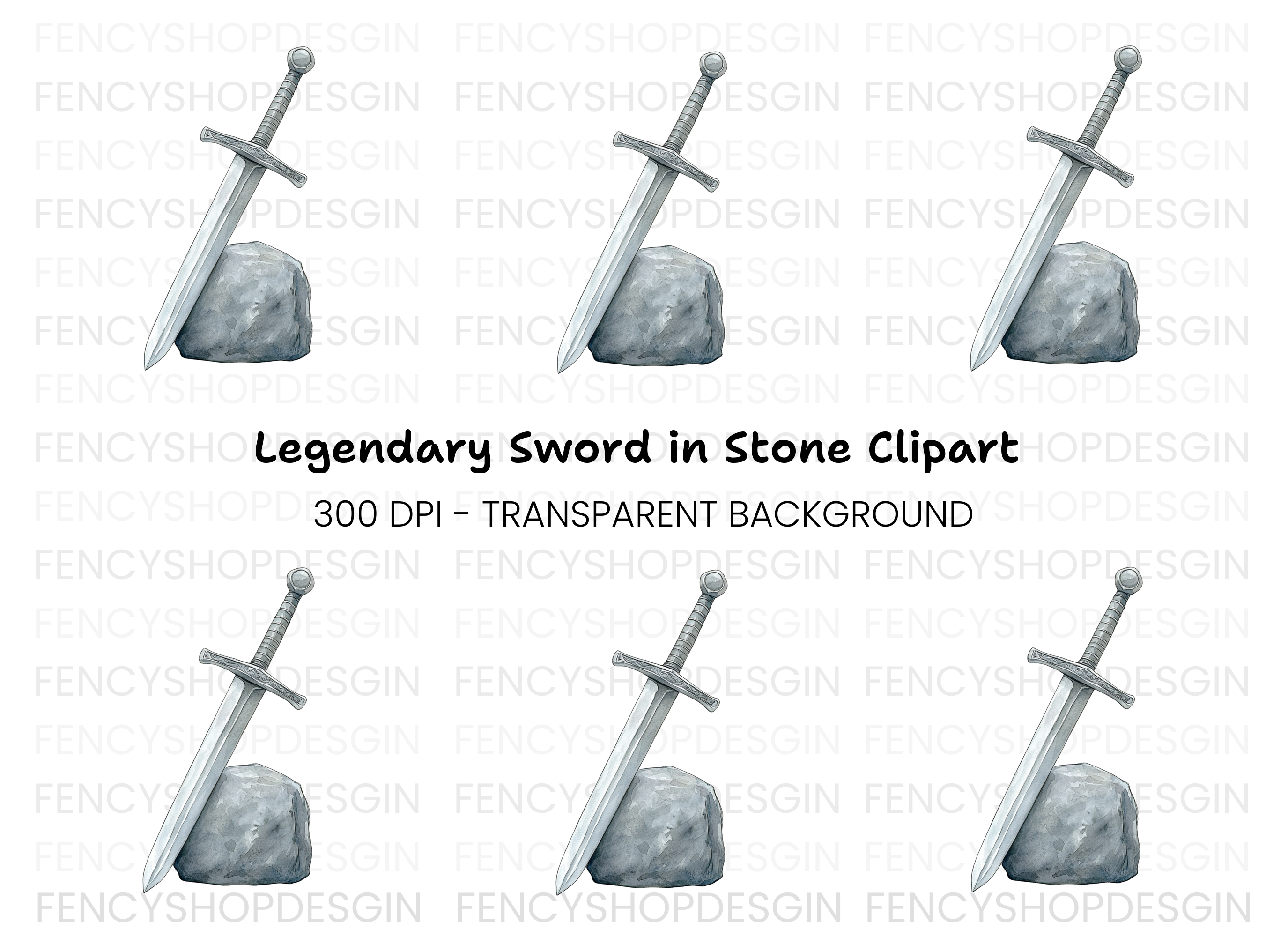 Excalibur Sword in Stone Clipart Bundle