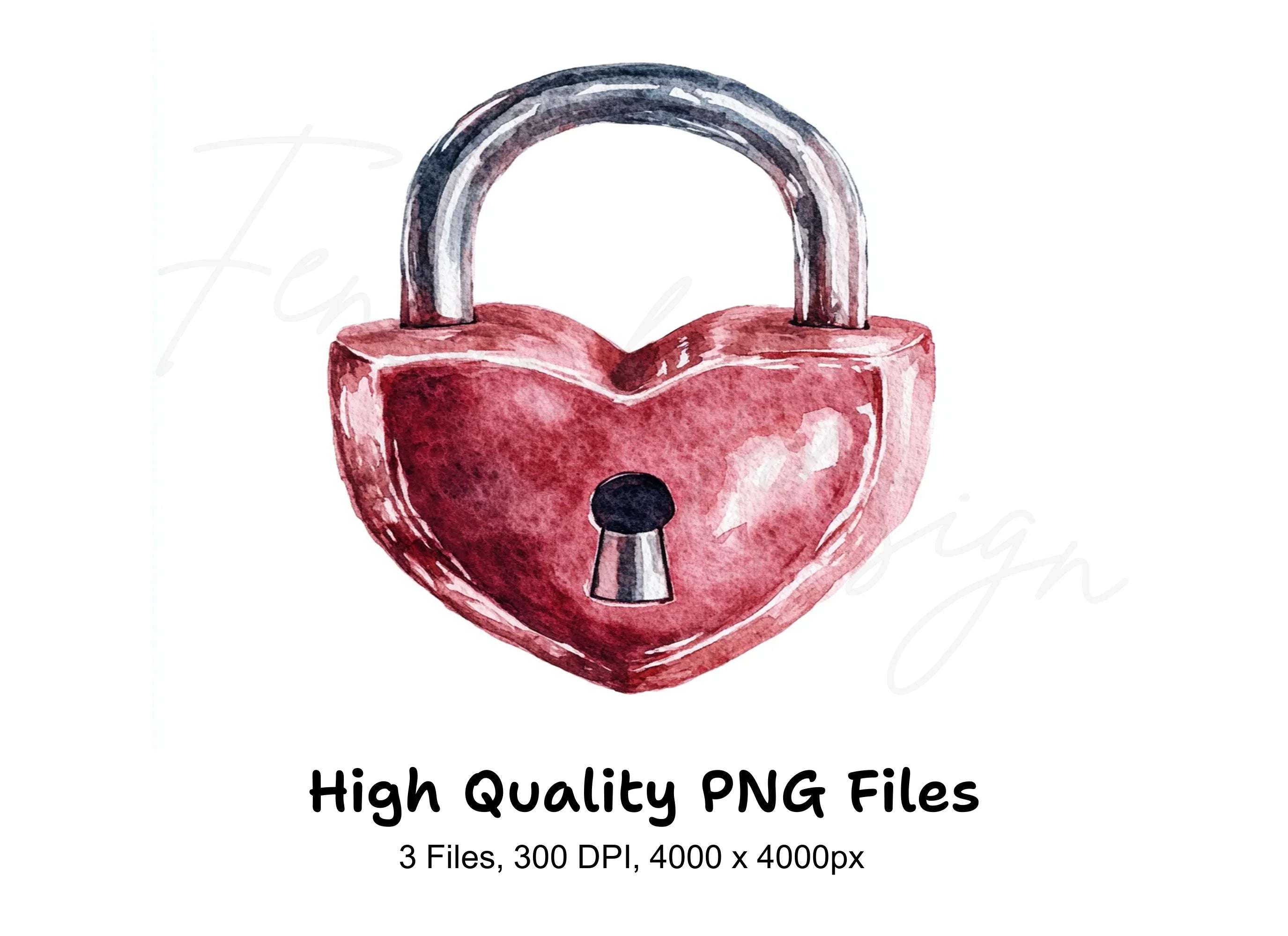 Red Heart Padlock Clipart Bundle