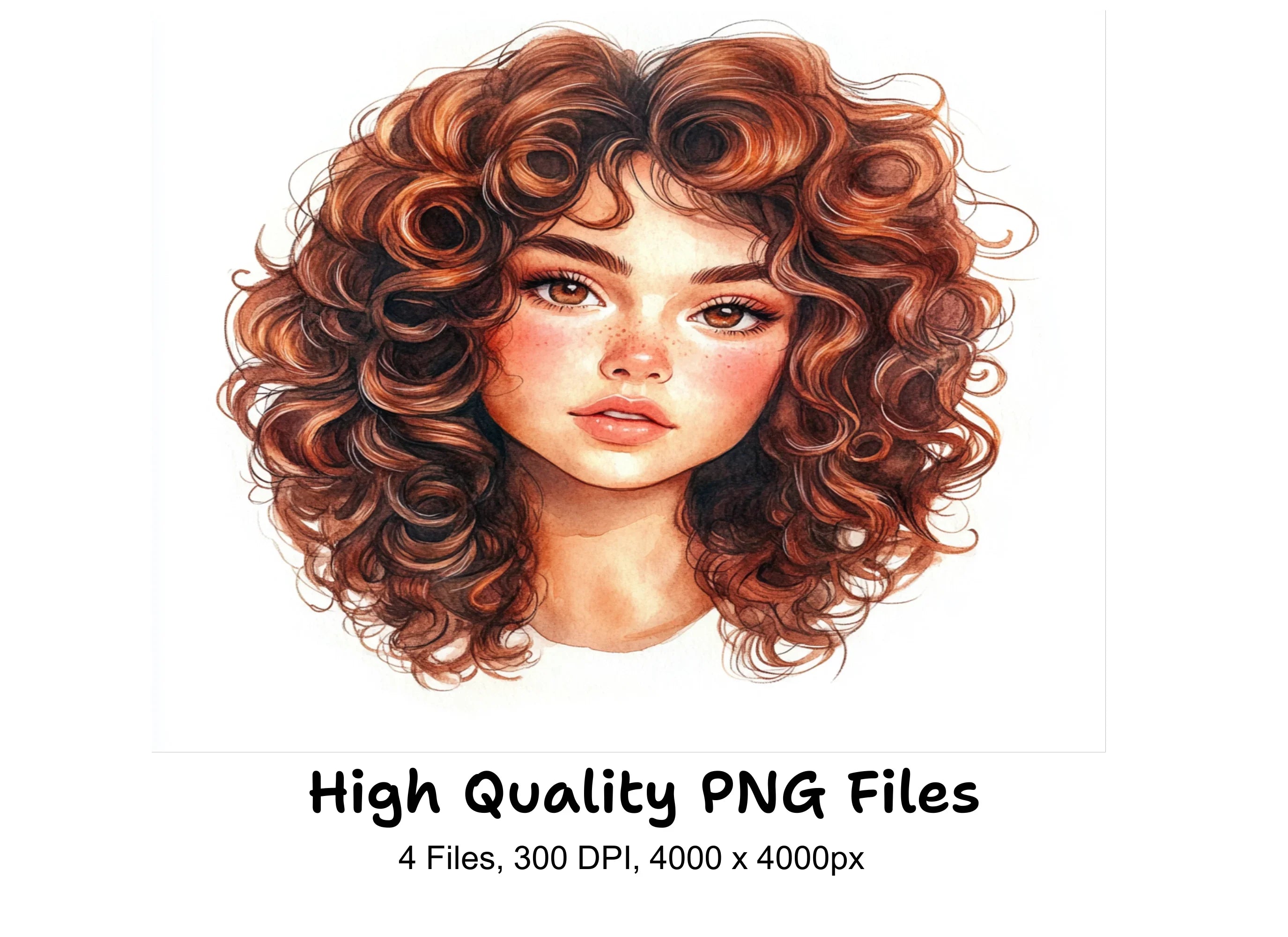 Beautiful Girls with Voluminous Curls Clipart Bundle