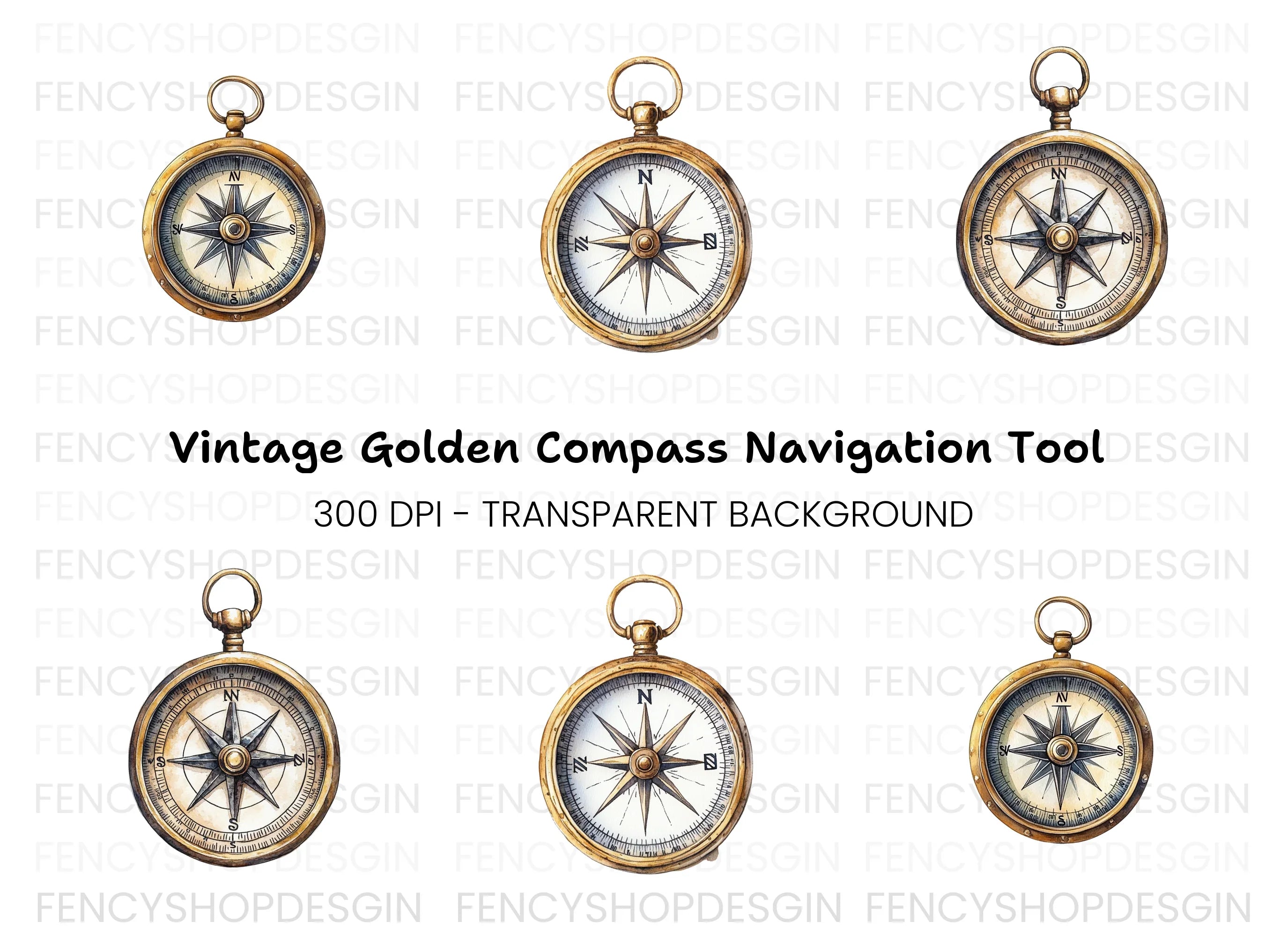 Vintage Compass Clipart Bundle