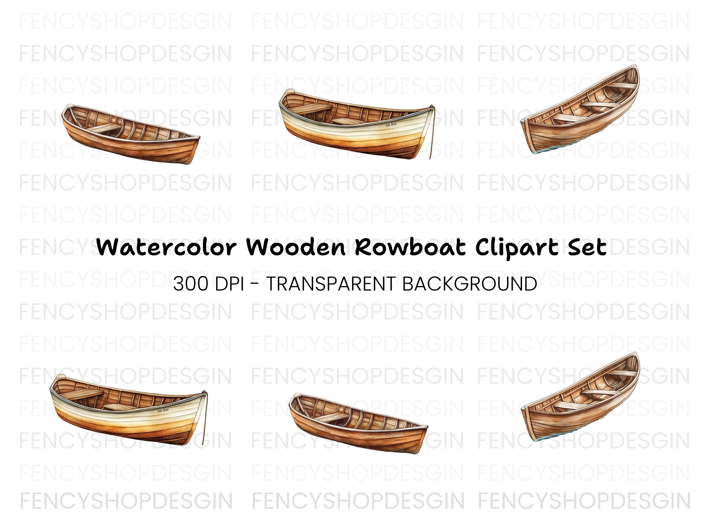 Wooden Rowboats Clipart Bundle