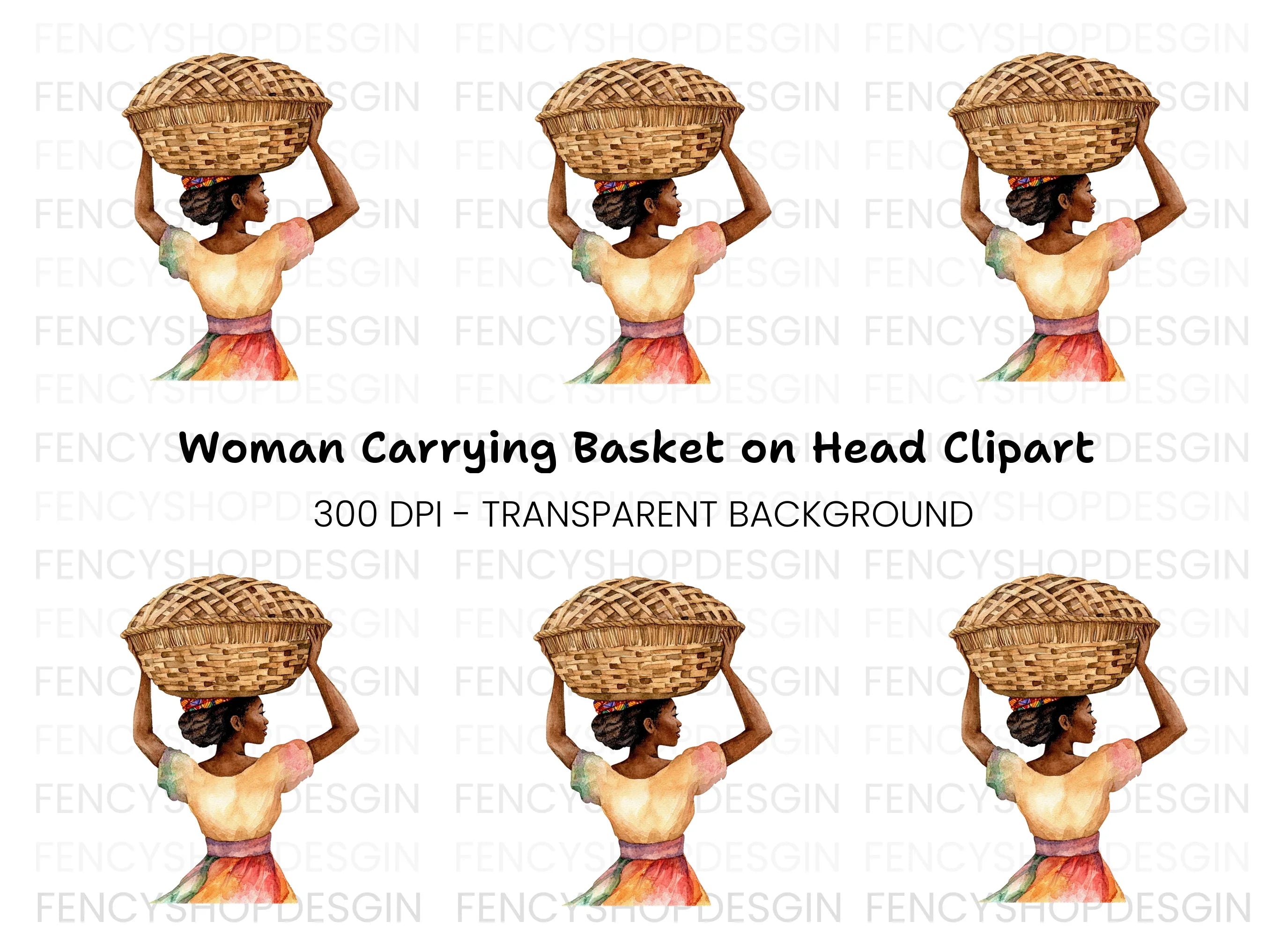 Basket-Carrying Woman Clipart Bundle