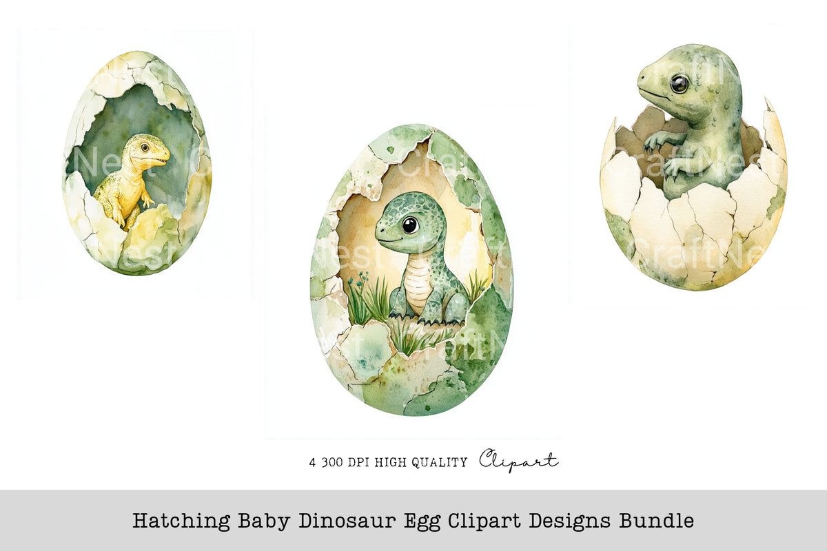 Hatching Baby Dinosaur Egg Designs Clipart Bundle