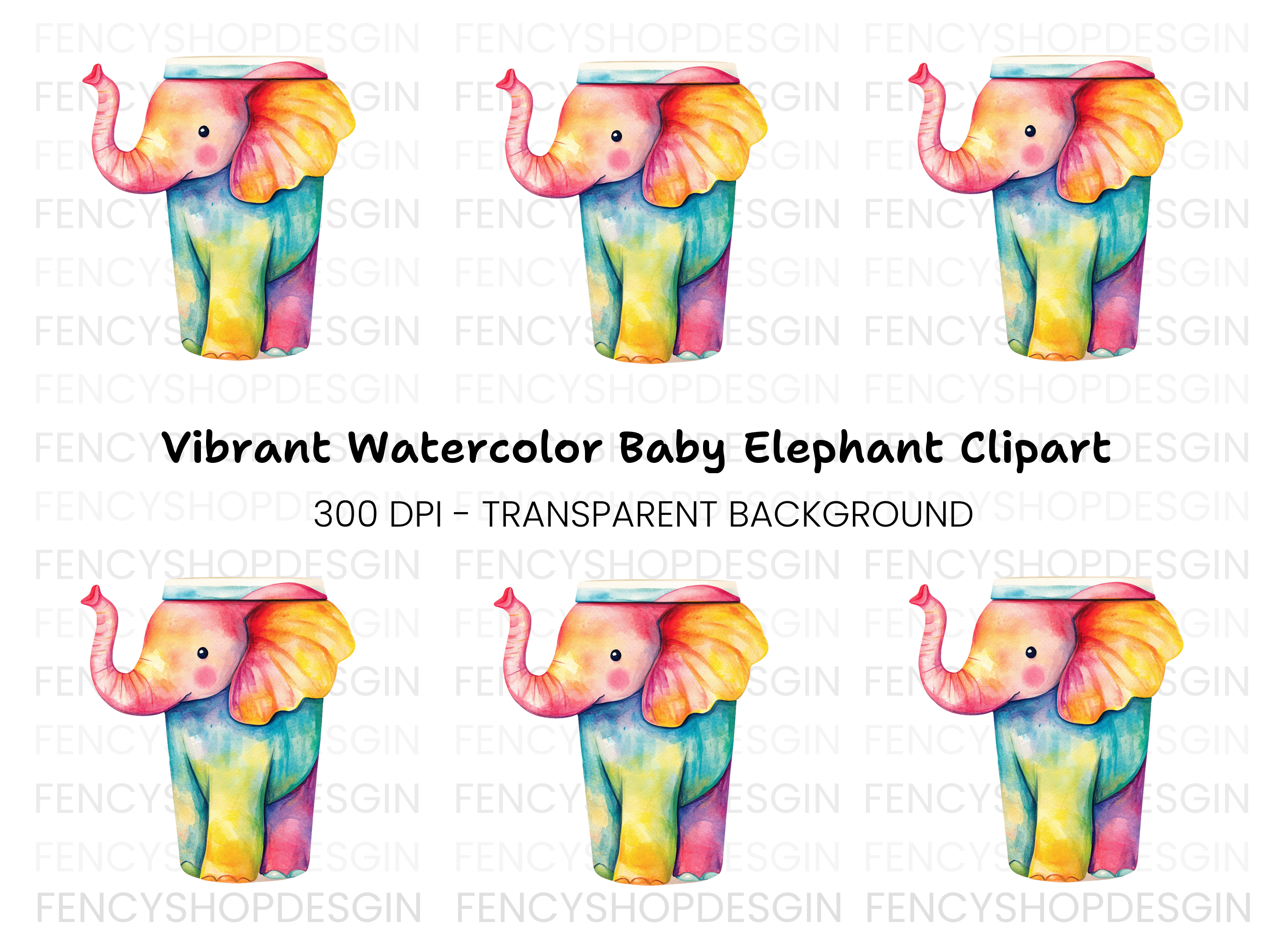 Rainbow Elephant Clipart Bundle