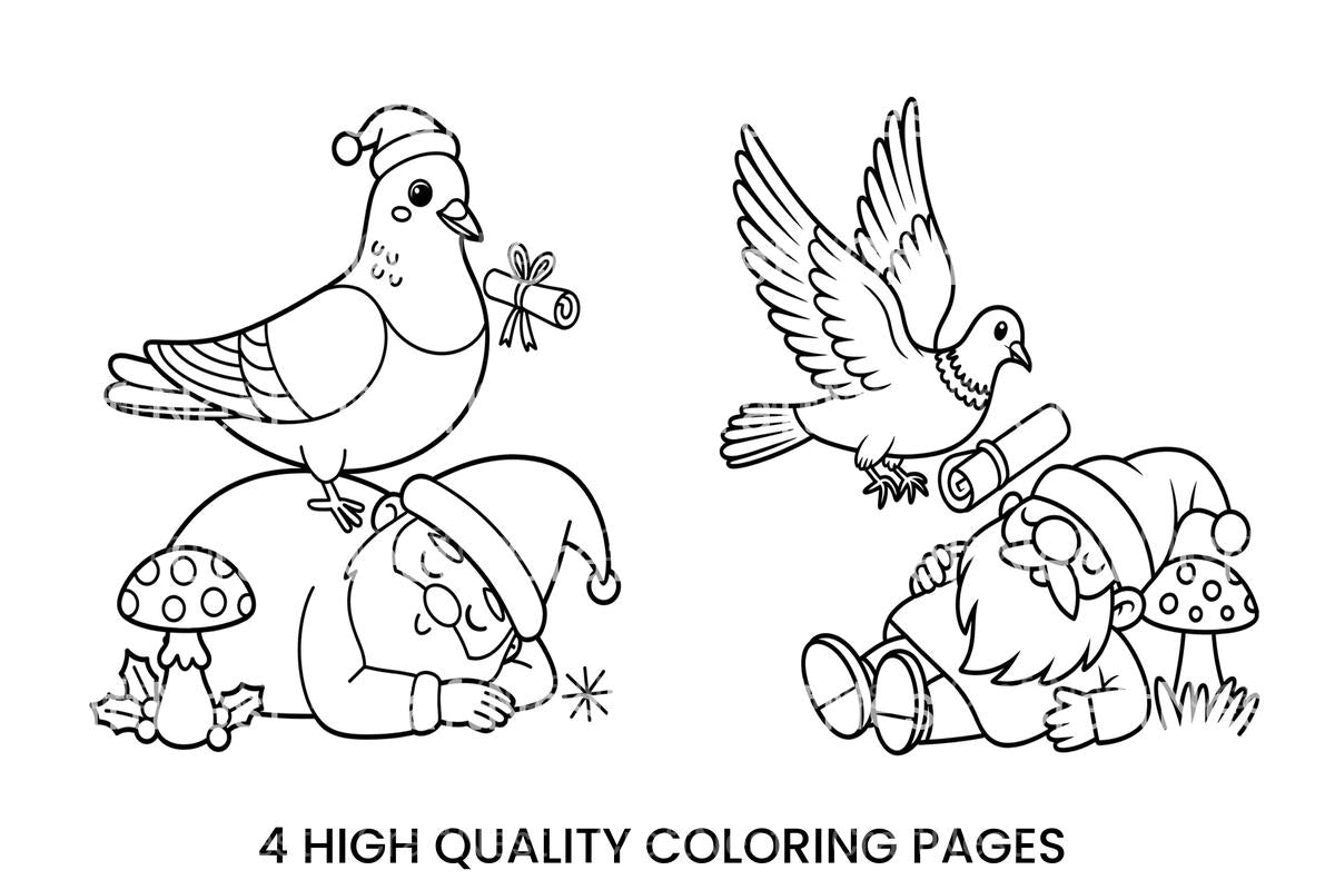 Sleeping Gnomes and Doves Coloring Books