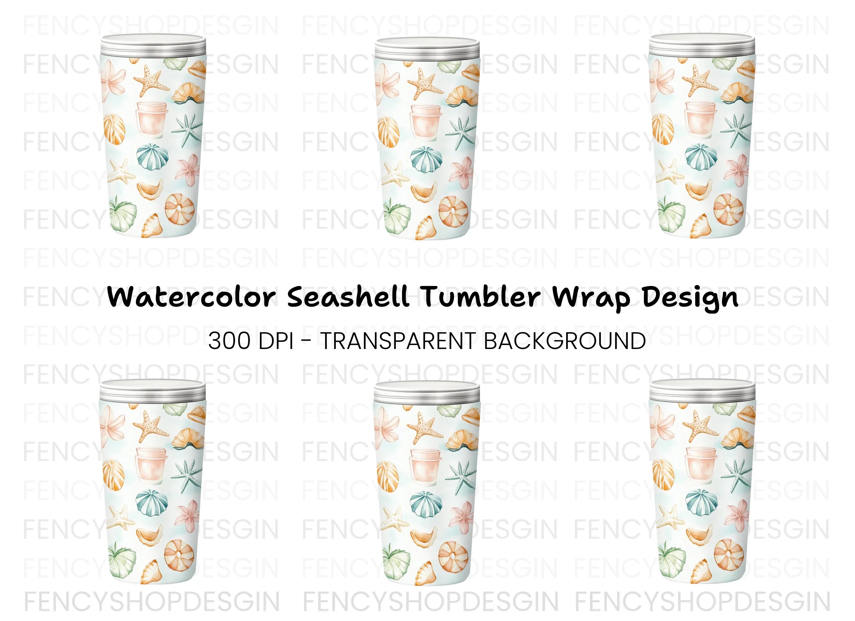 Seashells and Starfish Tumbler Clipart Bundle