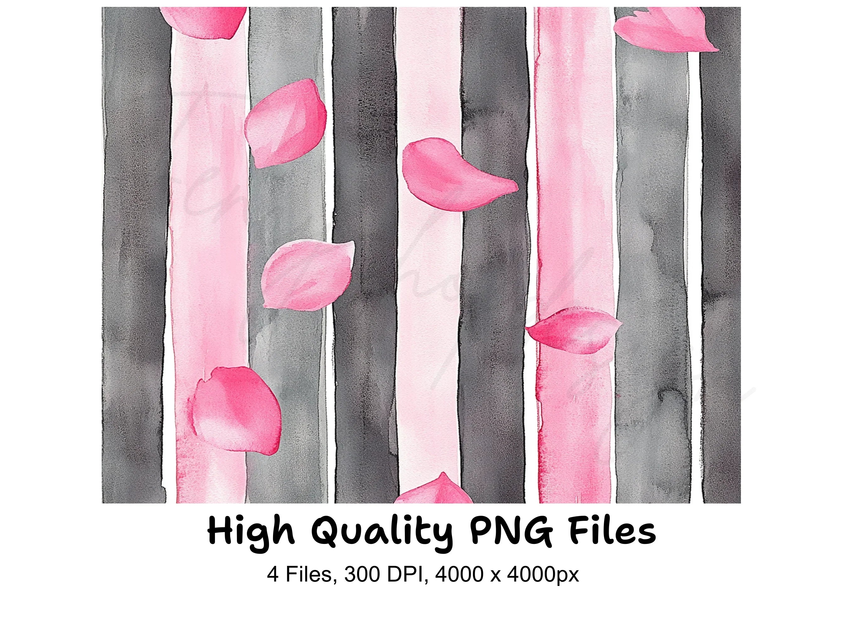 Pink Petals Stripes Clipart Bundle