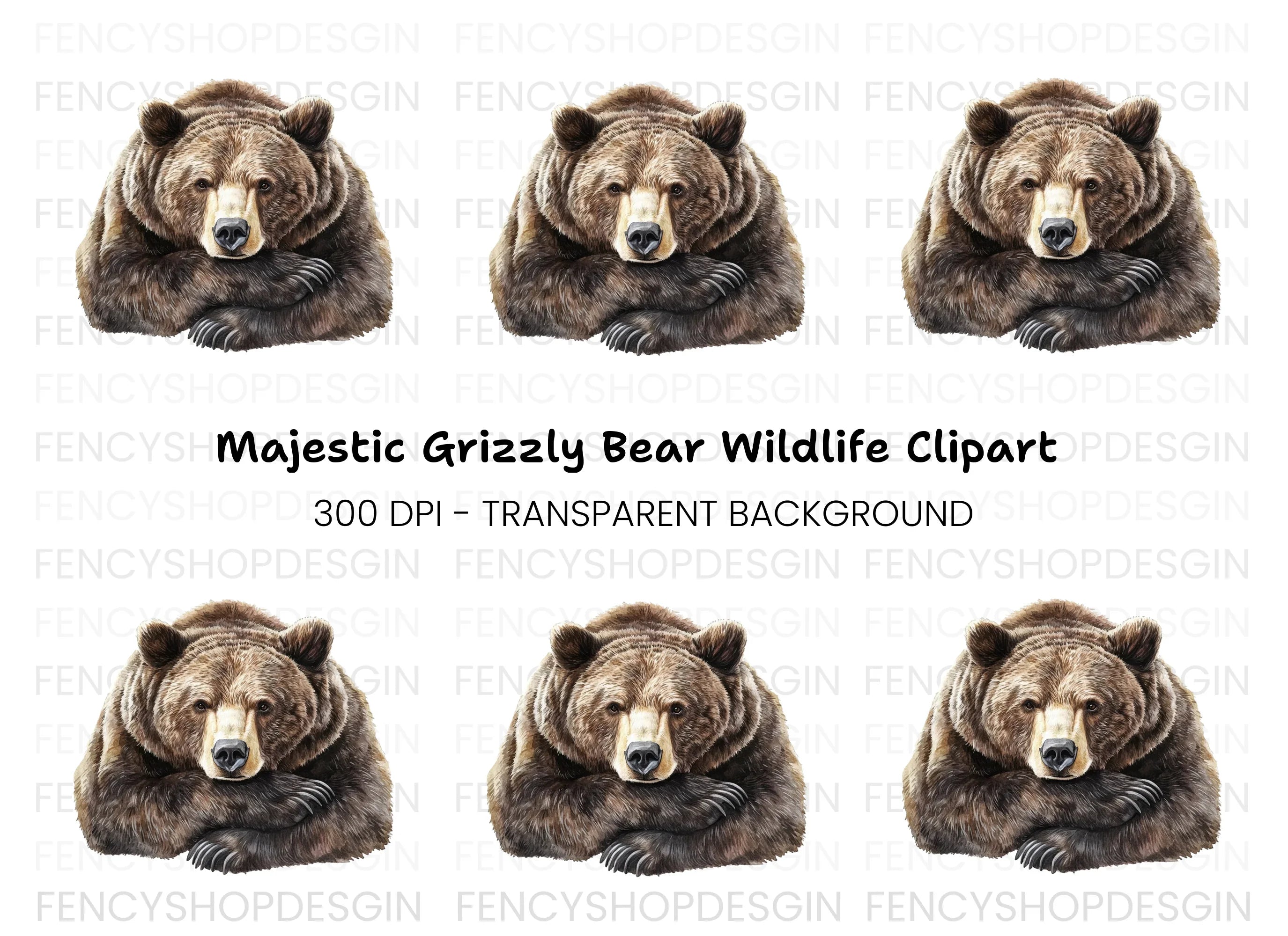 Grizzly Bear Majestic Brown Clipart Bundle