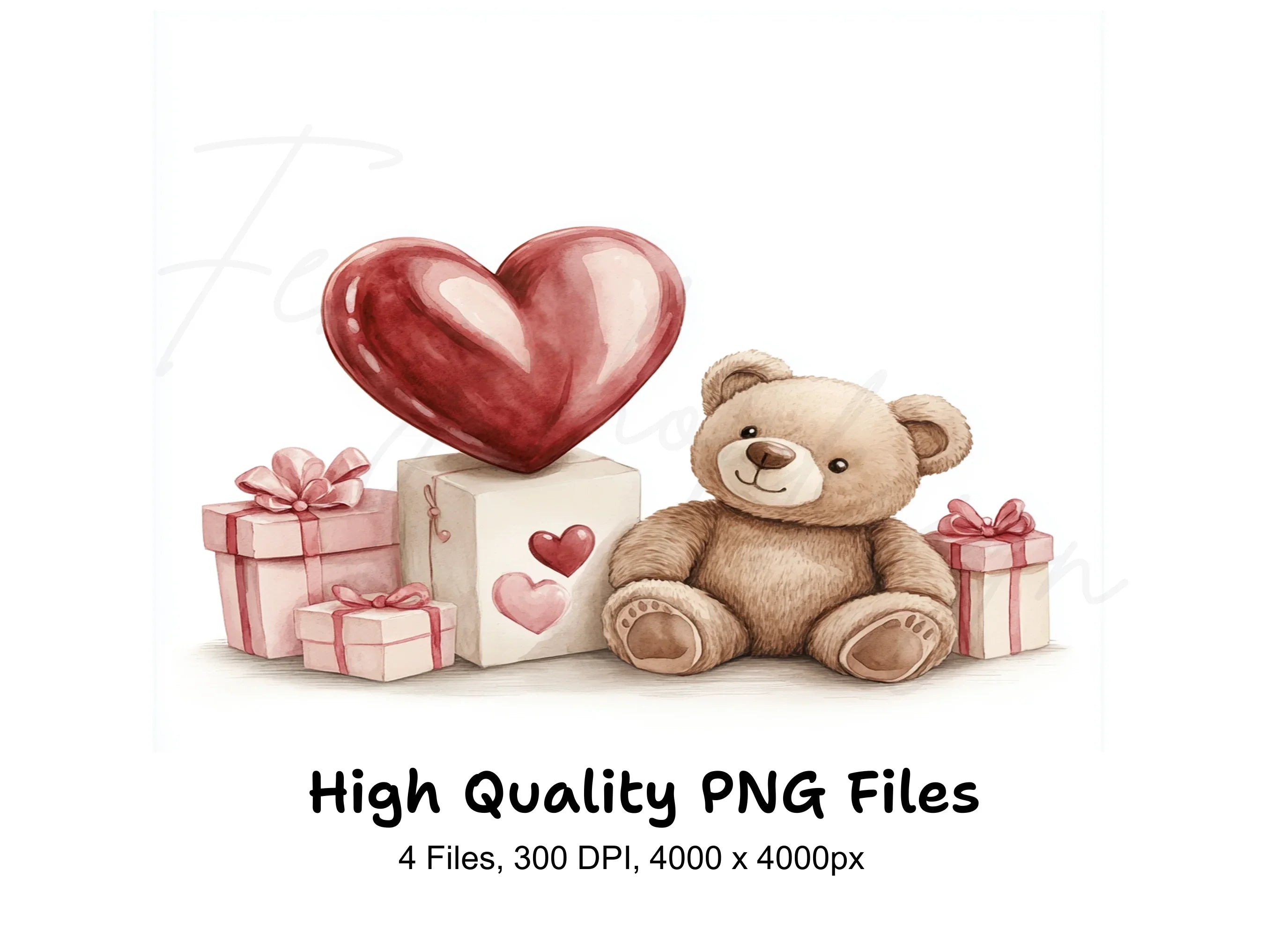 Teddy Bear with Heart and Presents Clipart Bundle