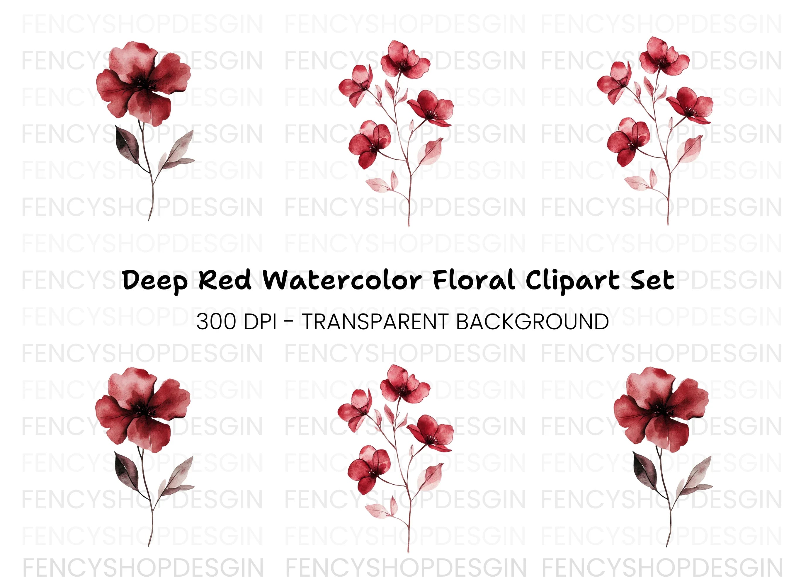 Deep Red Botanical Clipart Bundle