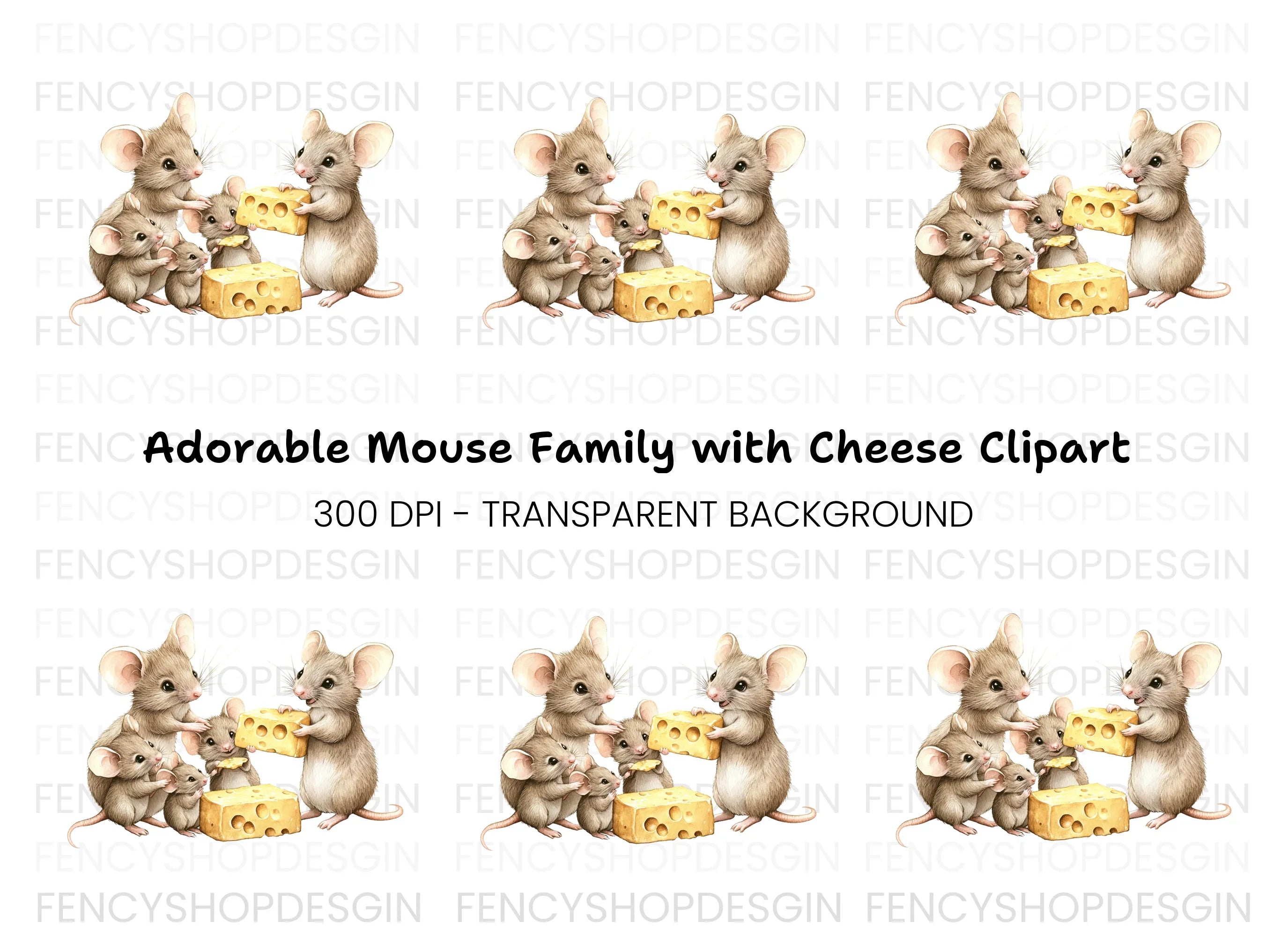 Cute Mice Family with Cheese Clipart Bundle