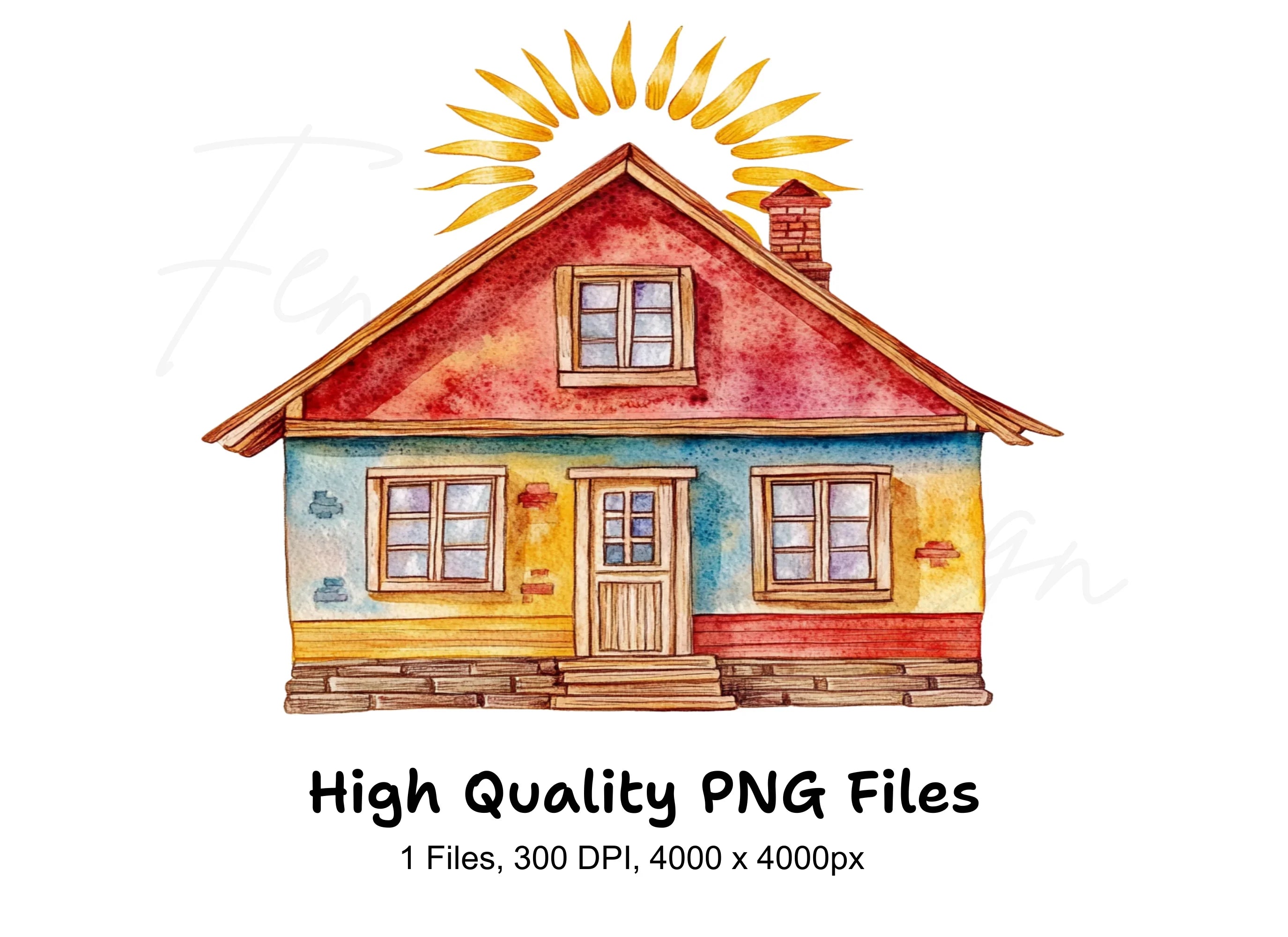 Colorful House with Sun Clipart Bundle