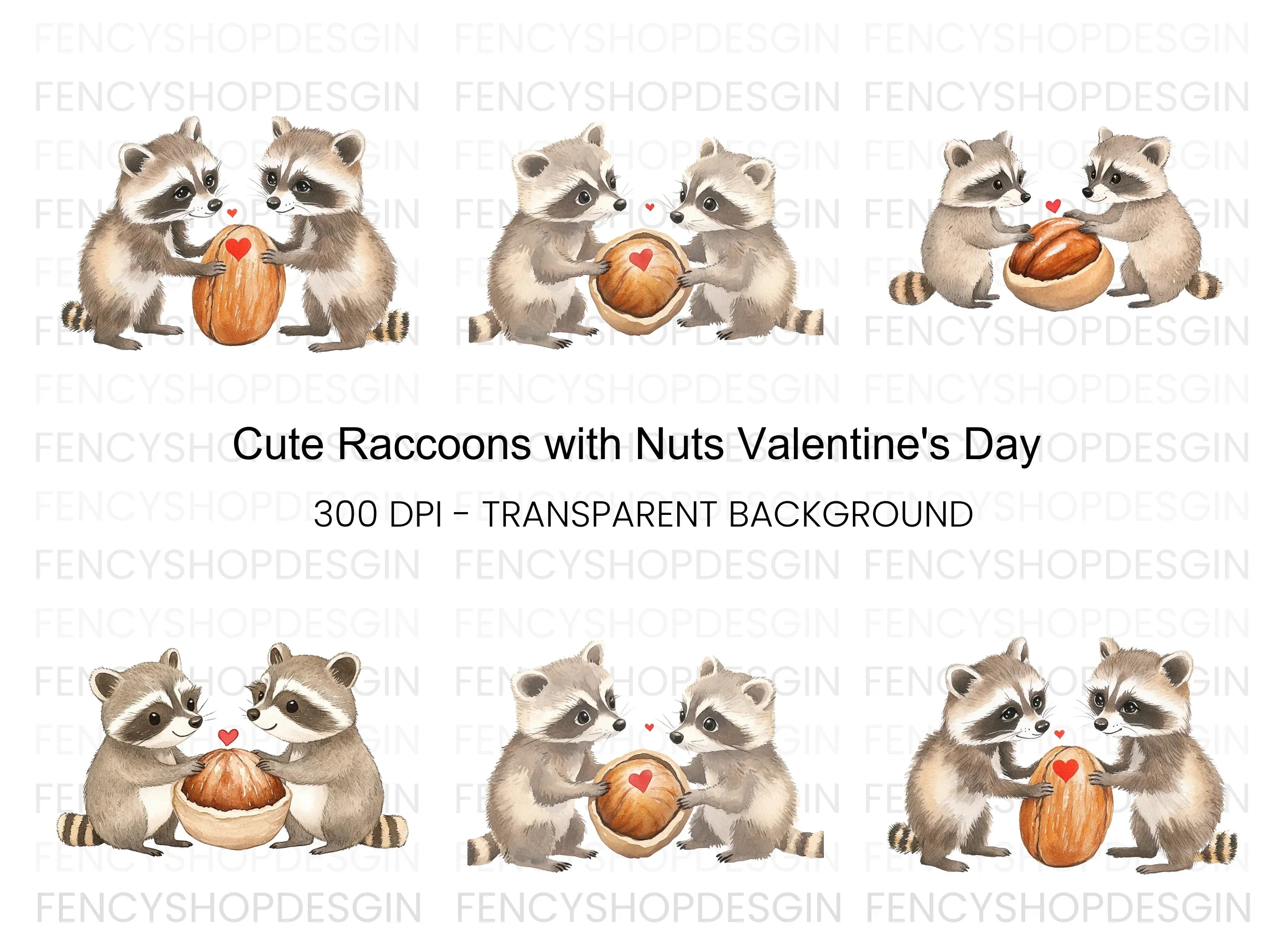 Cute Raccoons with Nuts Clipart Bundle