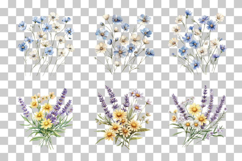 Wildflower Bouquet Floral Arrangement Clipart Bundle - CraftNest - Digital Crafting and Art