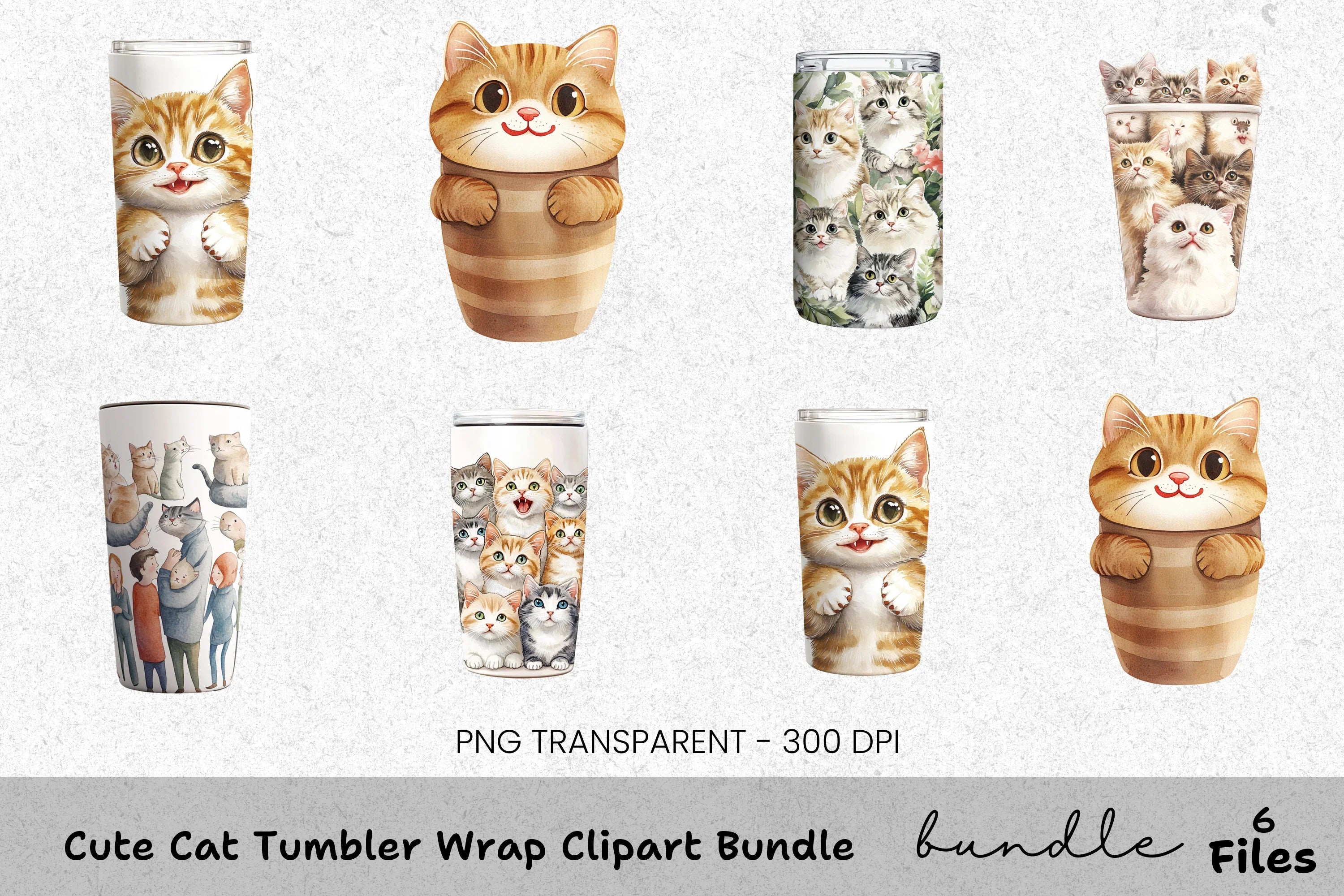 Cute Cat Tumbler Clipart Bundle