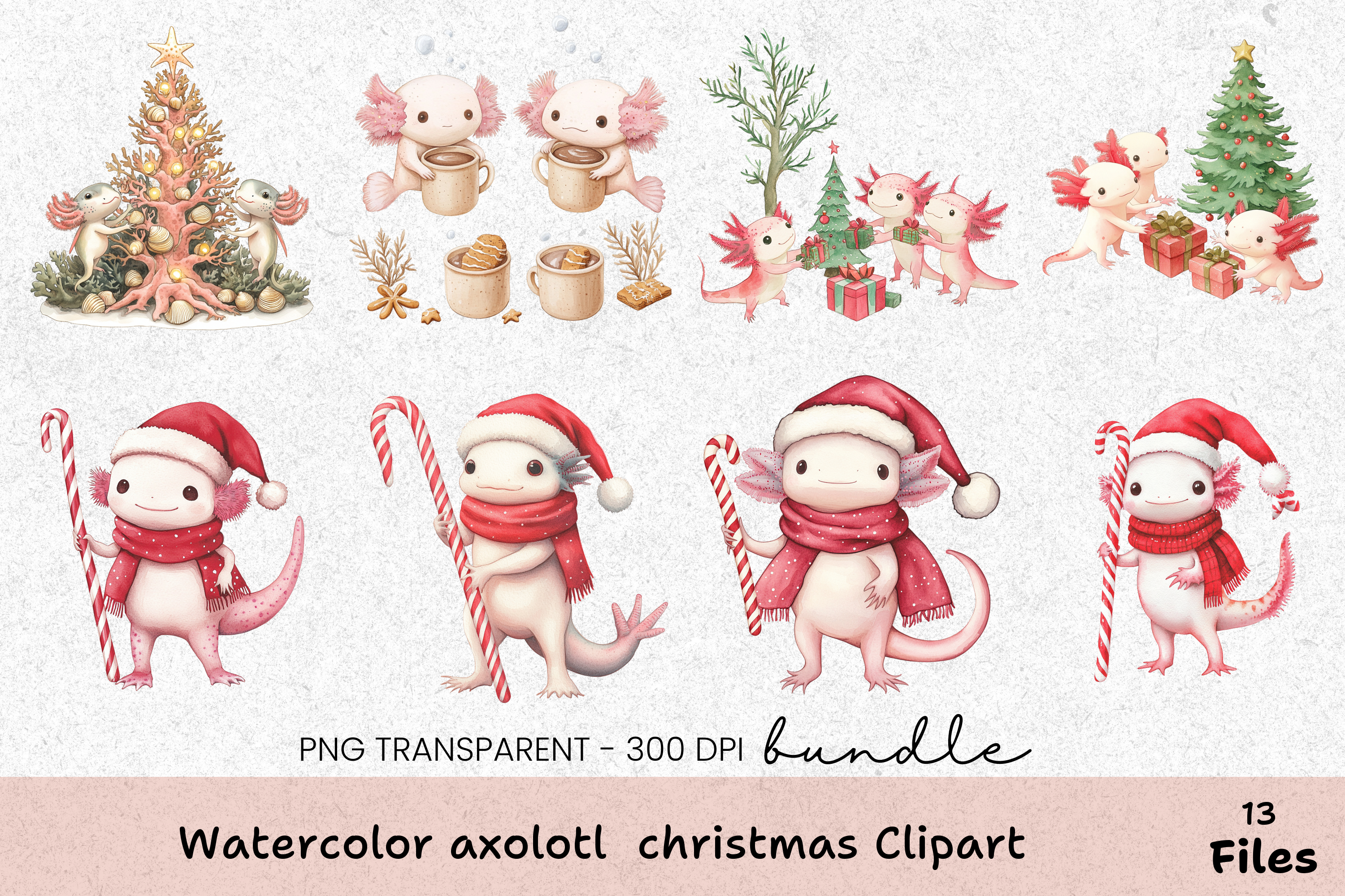 Axolotl Christmas Clipart Bundle