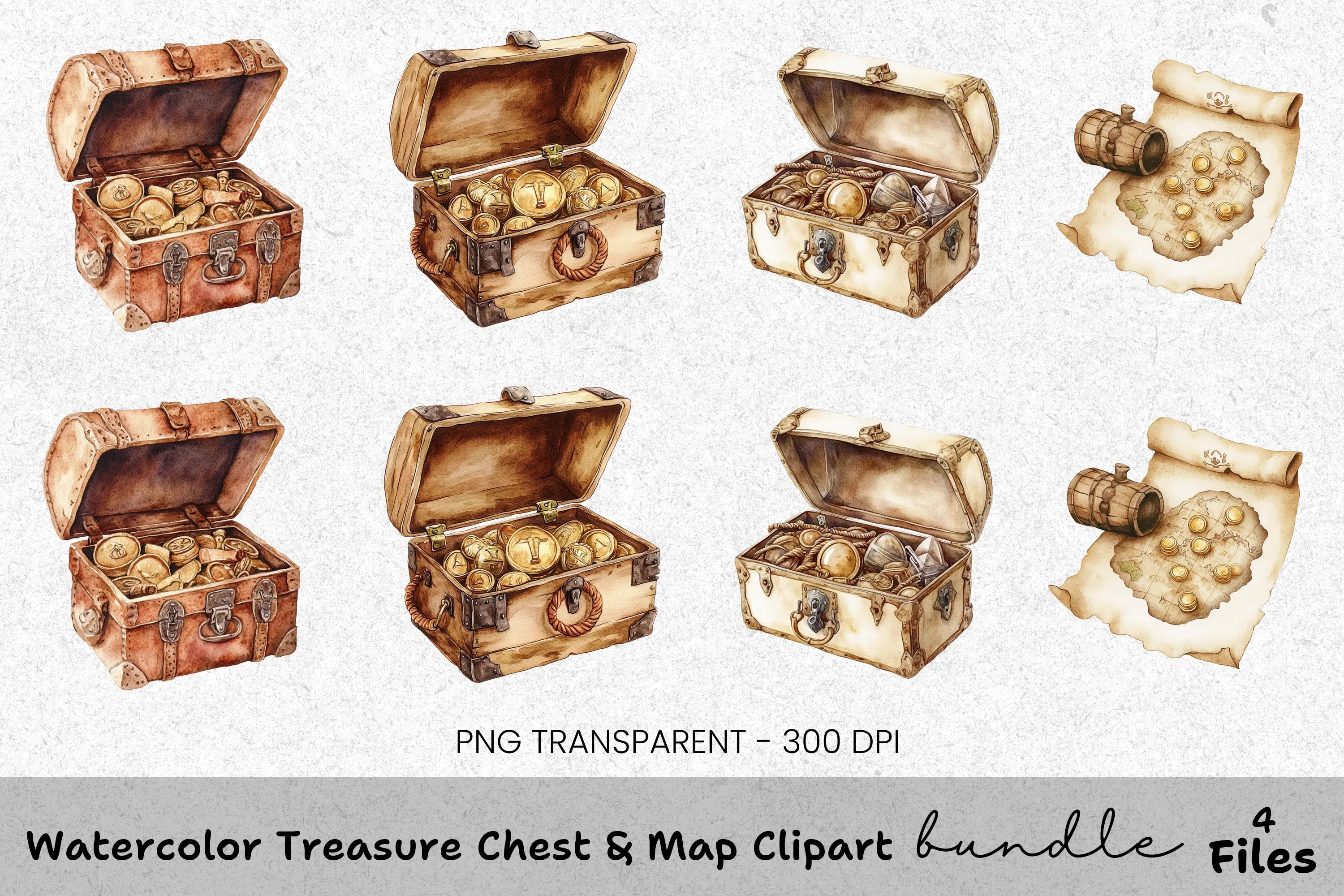 Treasure Chest Map Clipart Bundle