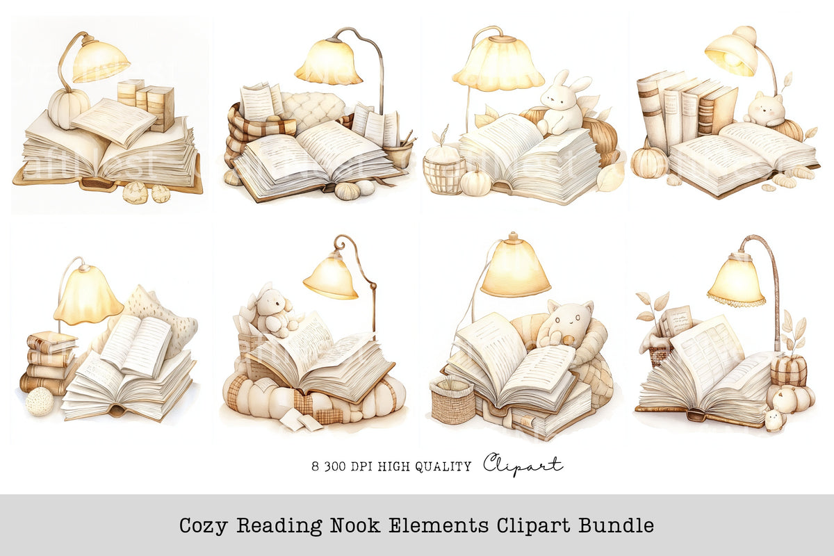 Cozy Reading Nook Elements Clipart Bundle