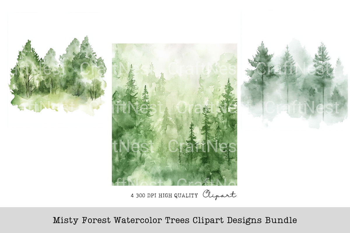 Misty Forest Trees Designs Clipart Bundle