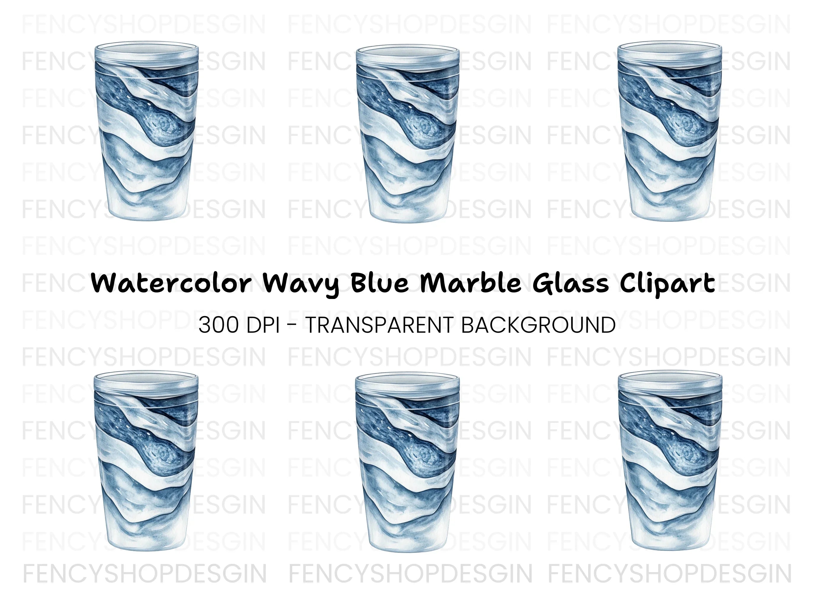 Blue Swirl Glass Clipart Bundle