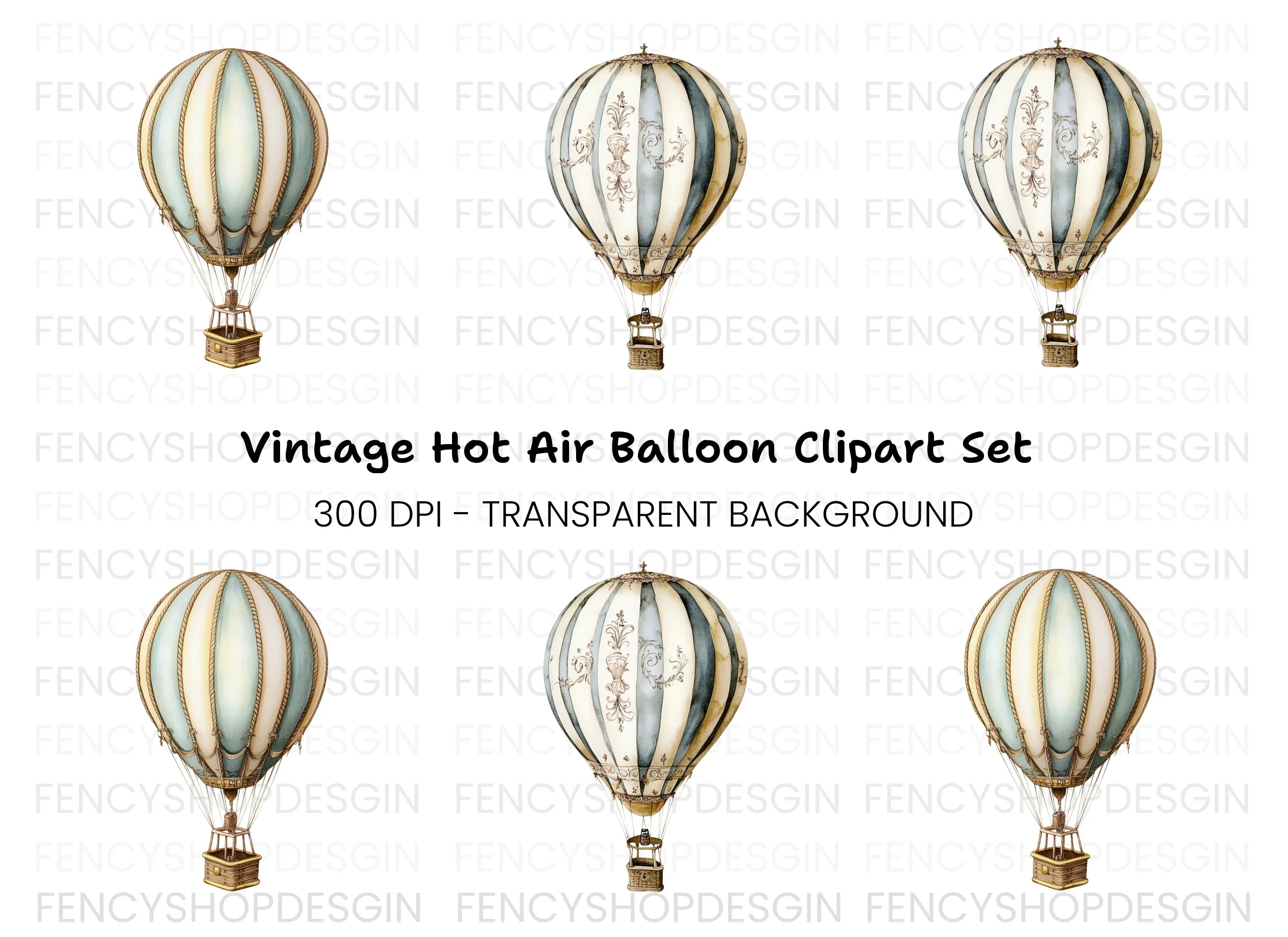 Vintage Hot Air Balloon Clipart Bundle