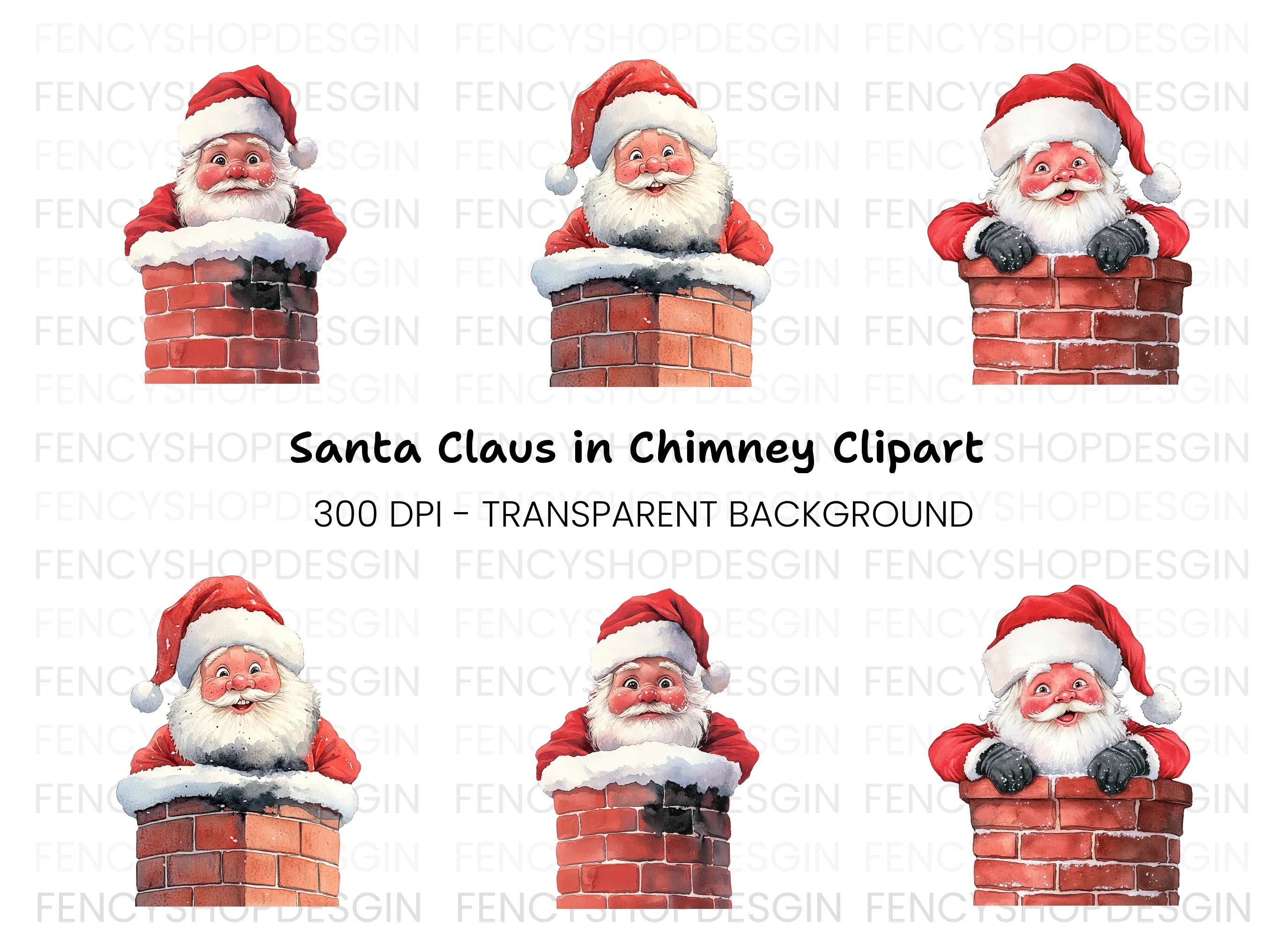 Jolly Santa Claus Chimney Clipart Bundle