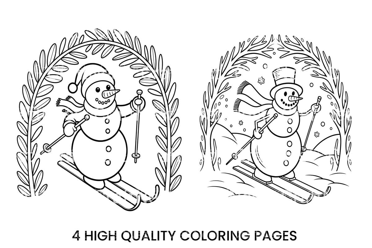 Skiing Snowman Winter Fun Coloring Books