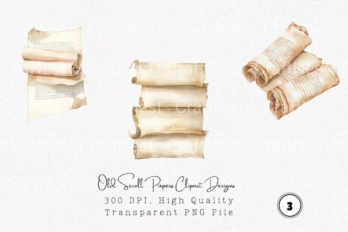Old Scroll Papers Designs Clipart Bundle
