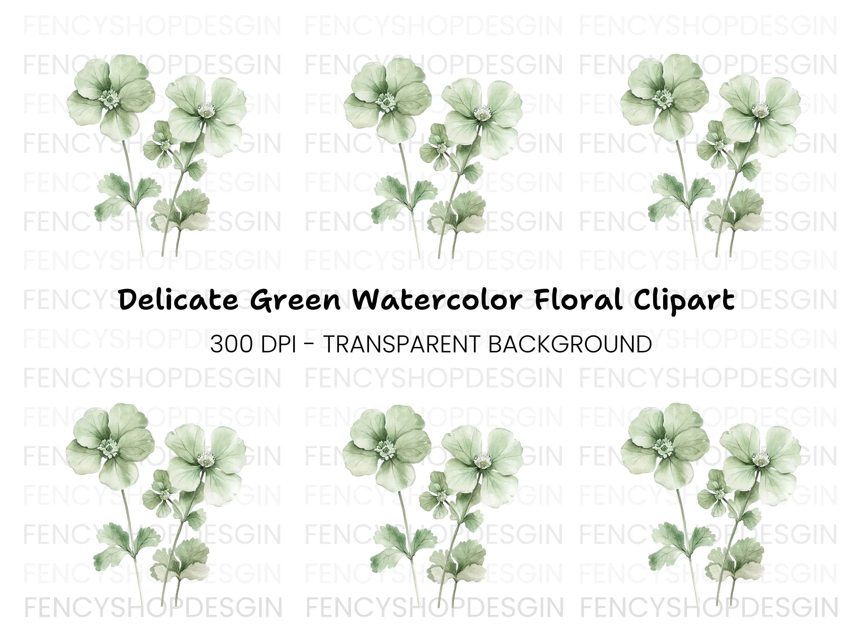Delicate Green Flower Clipart Bundle