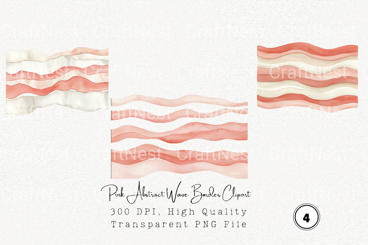 Pink Abstract Wave Border Clipart Bundle