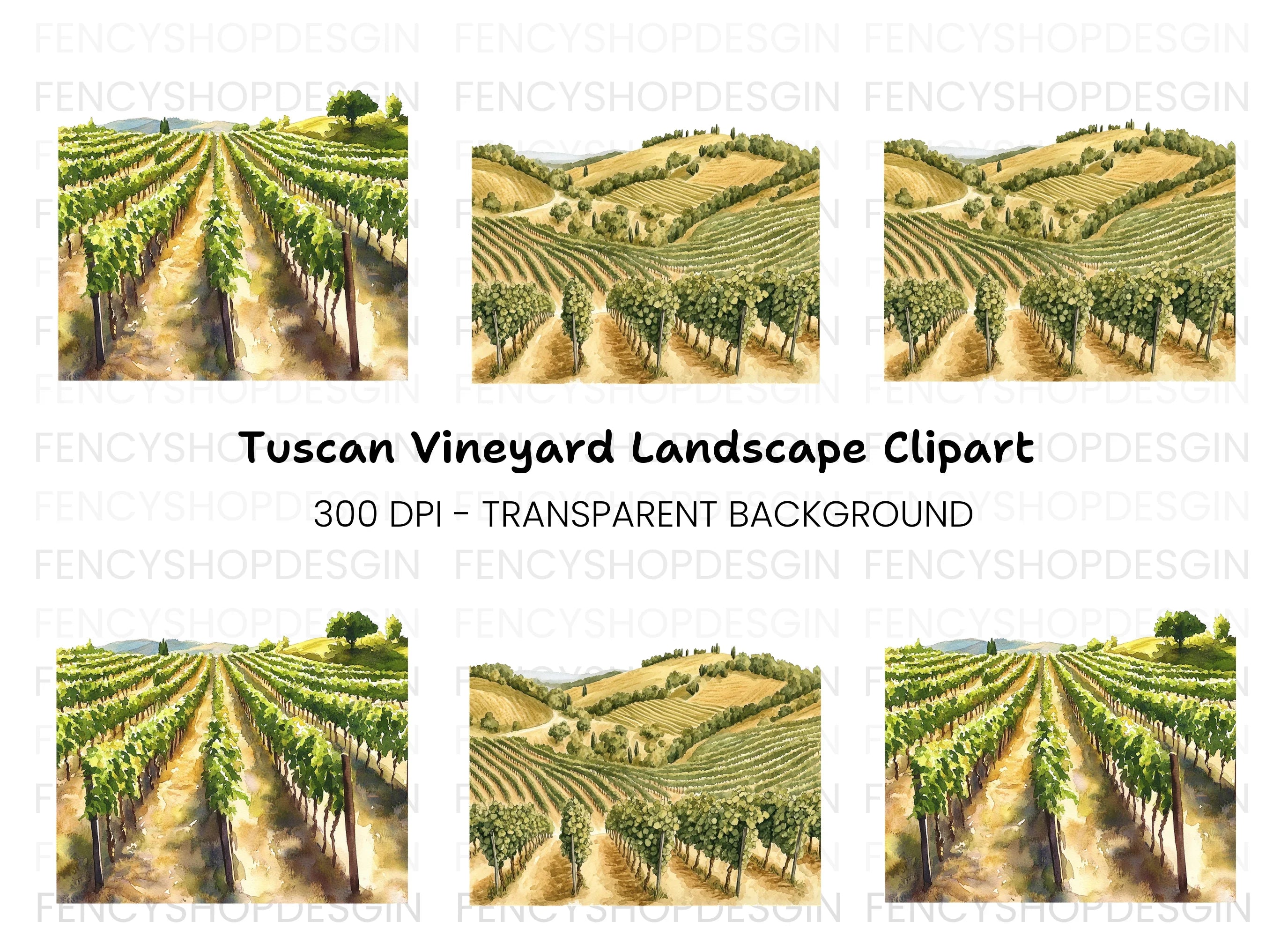 Vineyard Landscape Clipart Bundle
