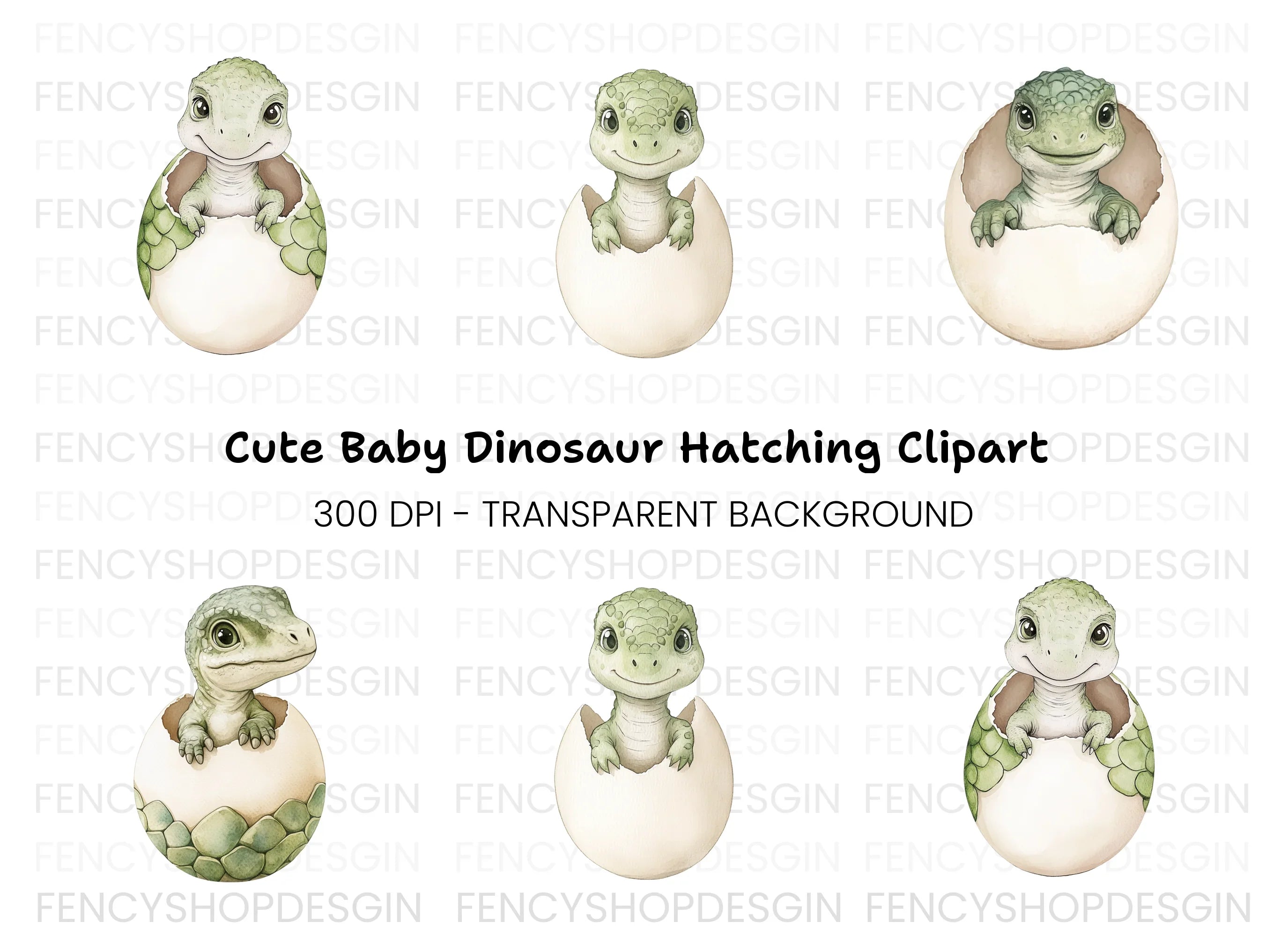 Cute Baby Dinosaur Hatching Clipart Bundle