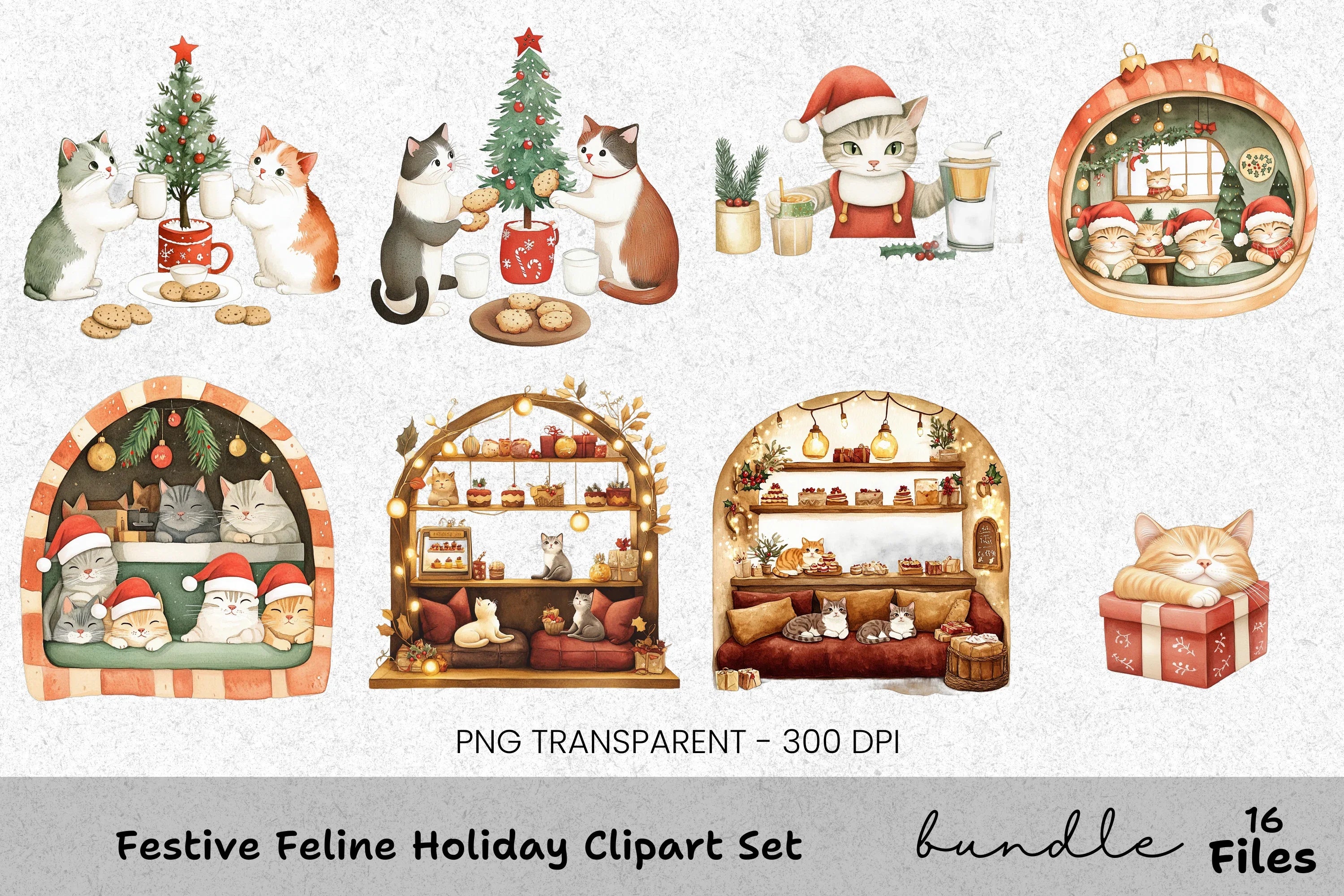 Cozy Cats Christmas Bakery Clipart Bundle