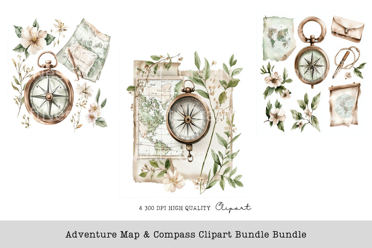 Adventure Map Compass Clipart Bundle