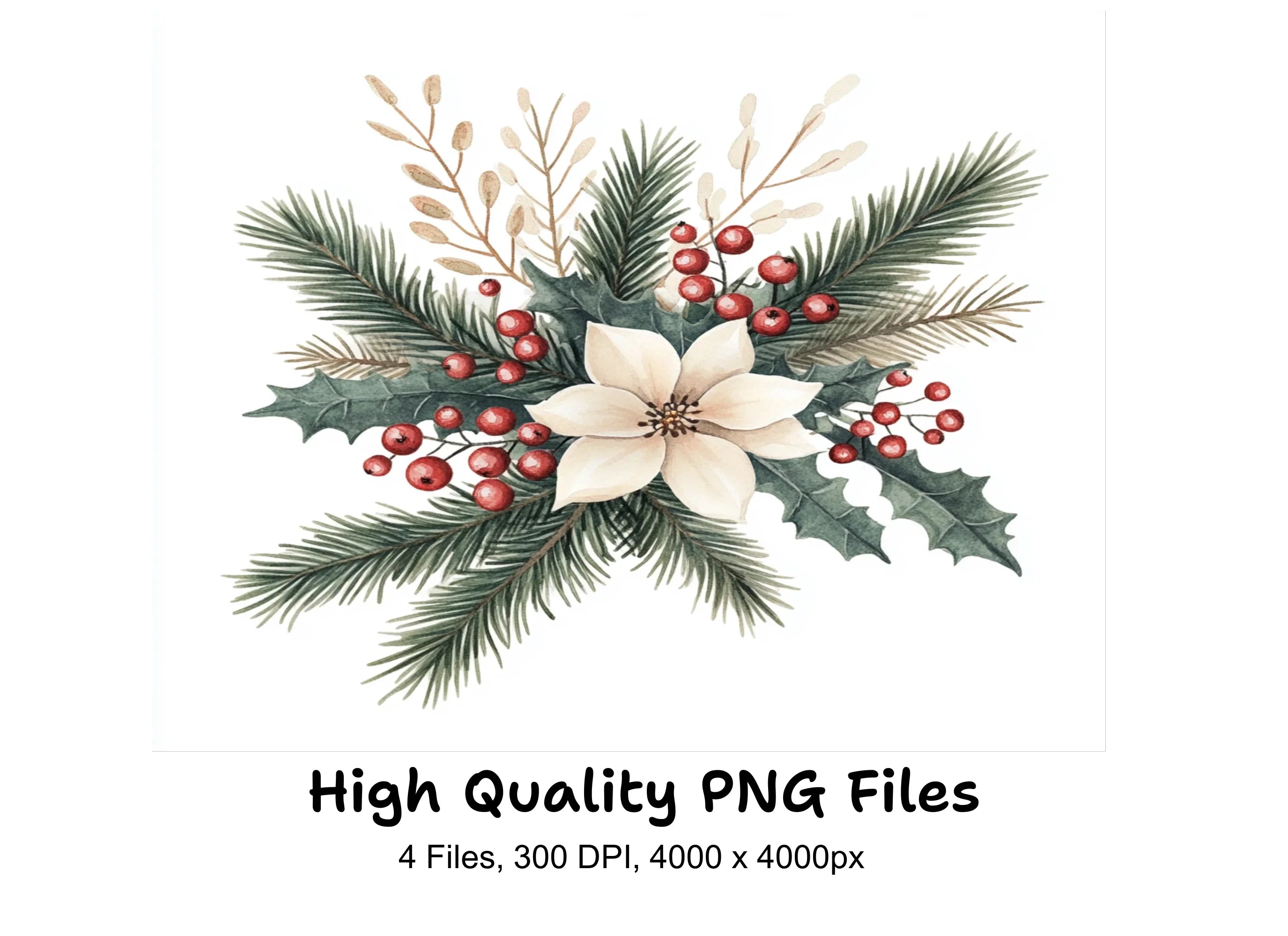 Festive Winter Botanical Clipart Bundle