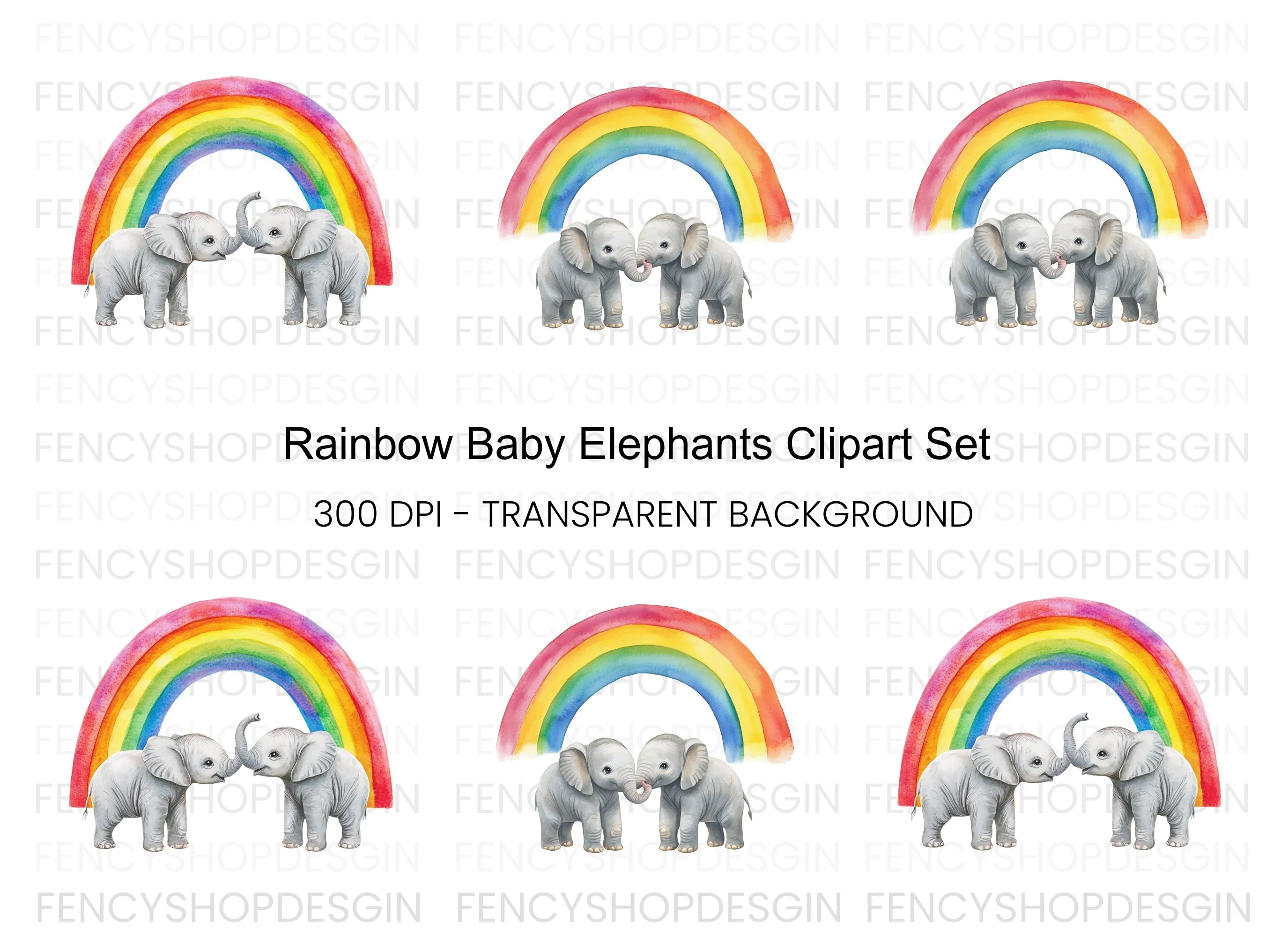 Rainbow Baby Elephant Clipart Bundle