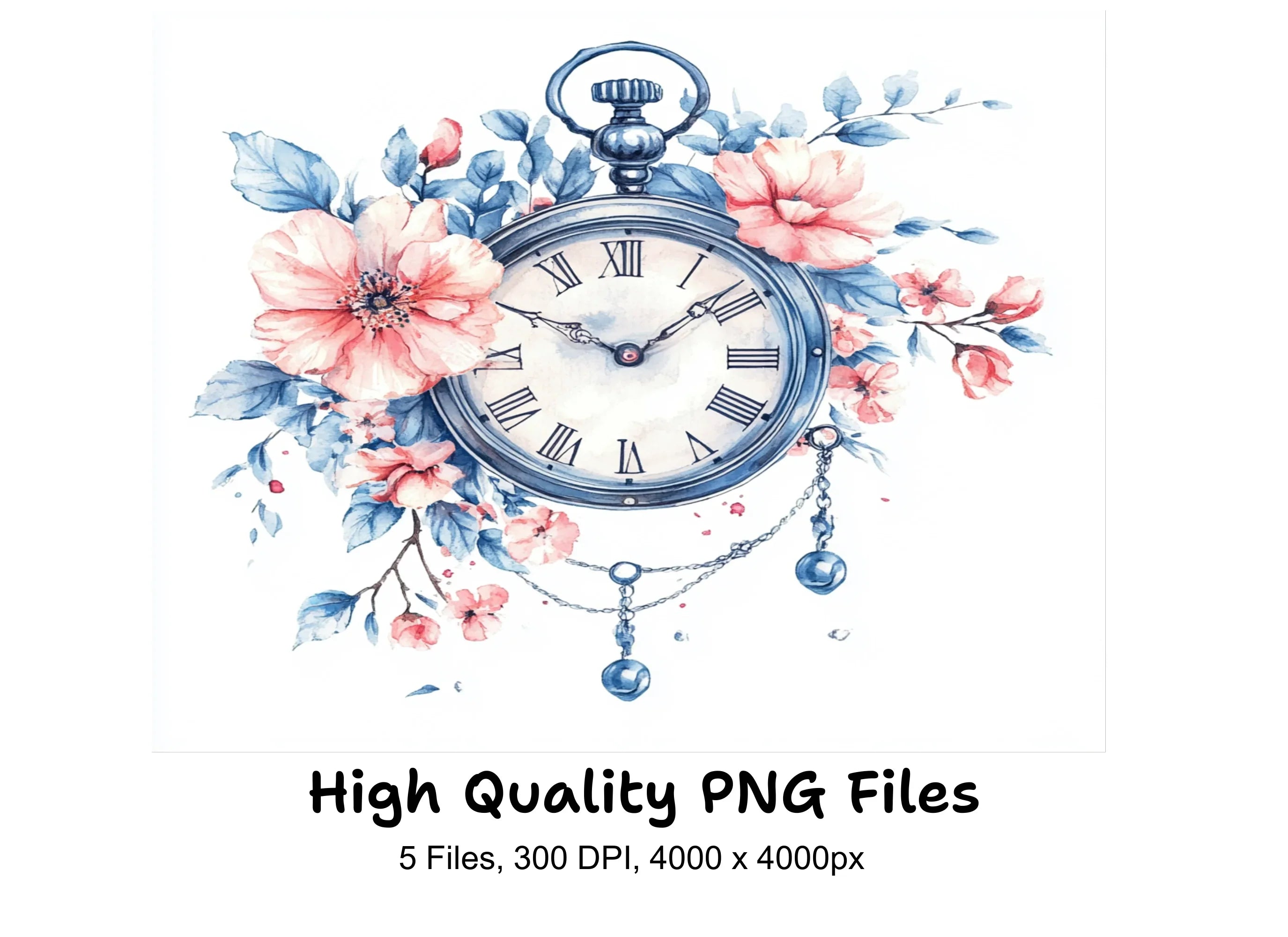 Floral Pocket Watch Clipart Bundle